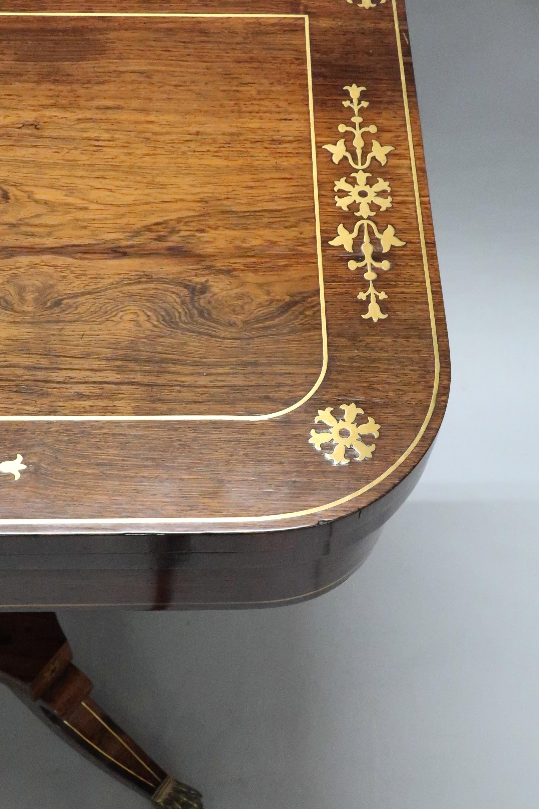 English Regency Rosewood and Brass Inlaid Side Table Attributed to John Mclean In Good Condition For Sale In Macclesfield, GB