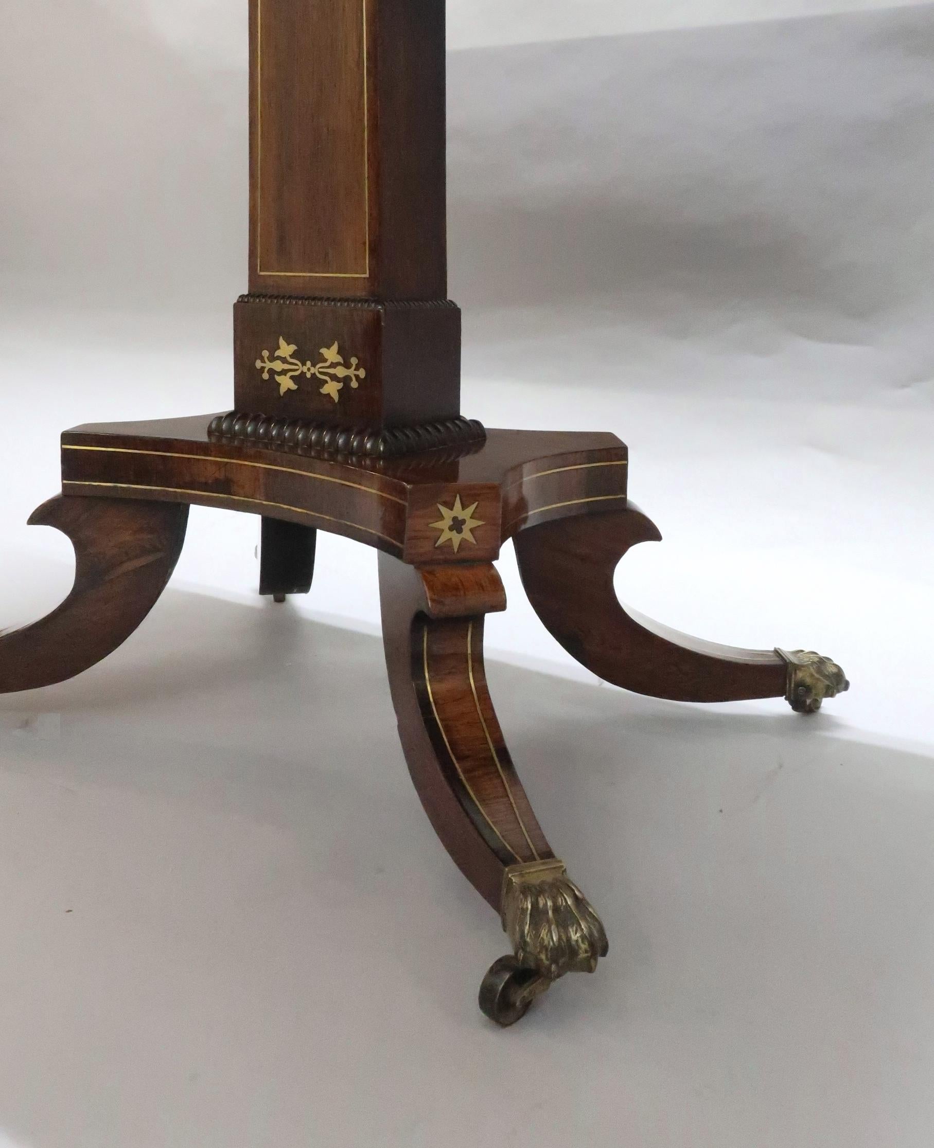 English Regency Rosewood and Brass Inlaid Side Table Attributed to John Mclean For Sale 3