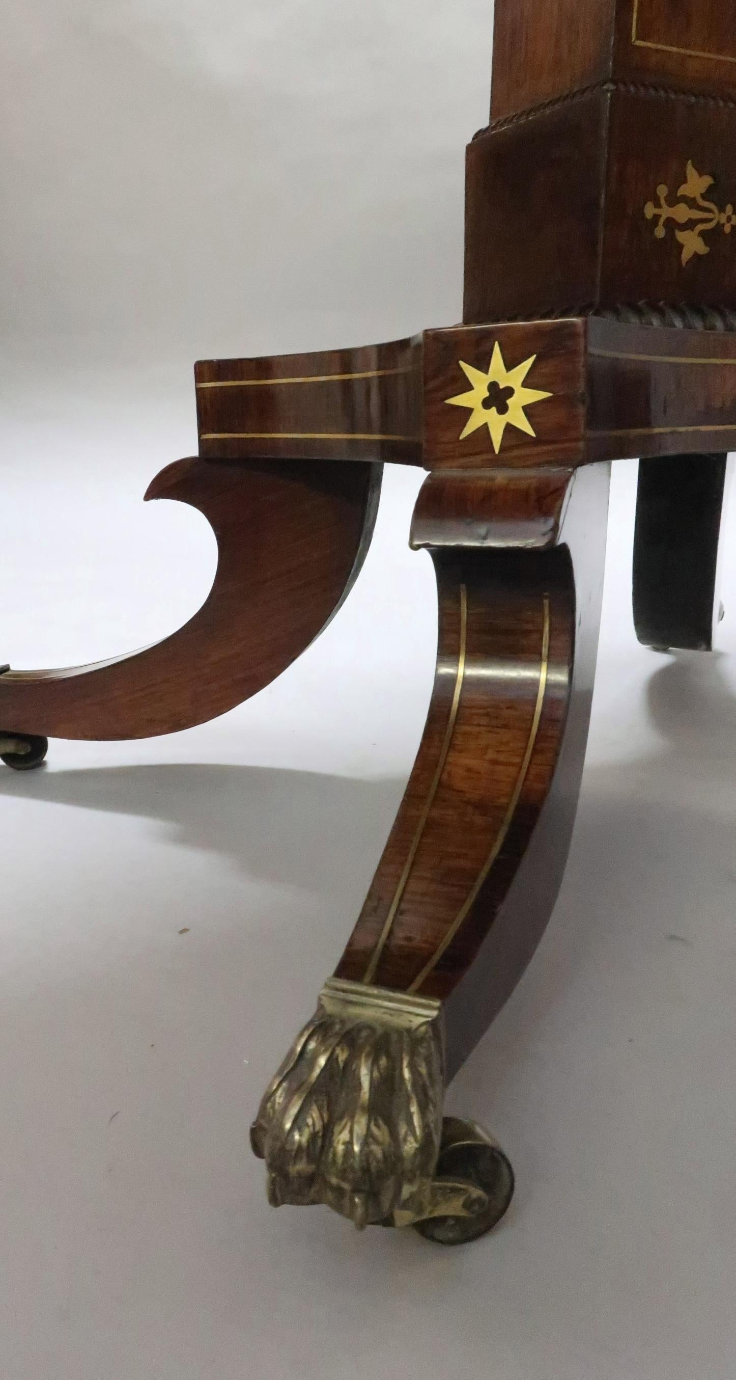 English Regency Rosewood and Brass Inlaid Side Table Attributed to John Mclean For Sale 4