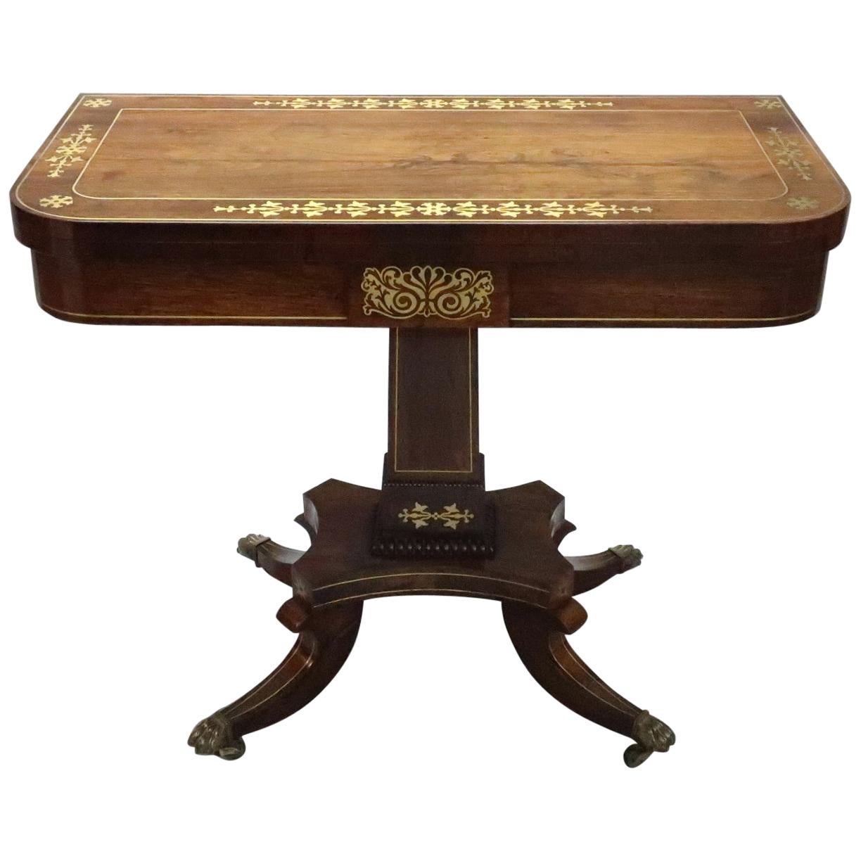 English Regency Rosewood and Brass Inlaid Side Table Attributed to John Mclean For Sale