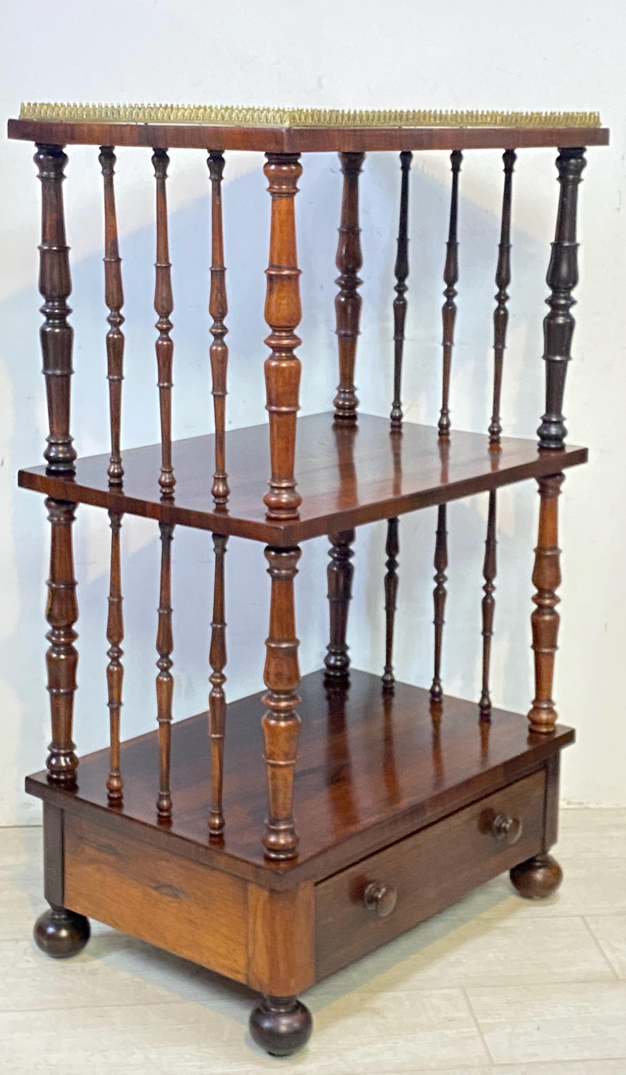 English Regency Rosewood and Walnut Silent Butler Serving Table Shelf circa 1830 In Good Condition For Sale In San Francisco, CA