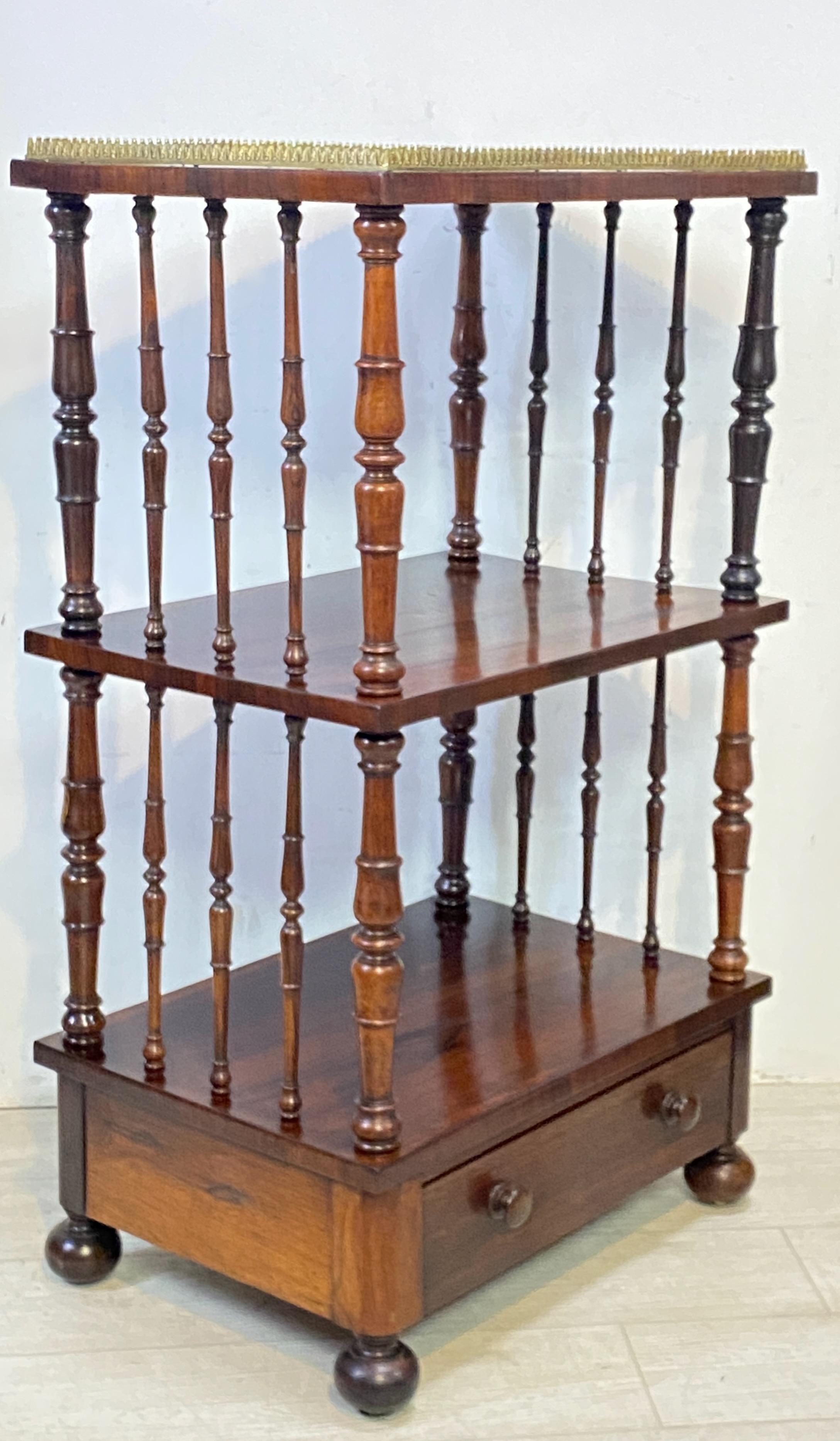 English Regency Rosewood and Walnut Silent Butler Serving Table Shelf circa 1830 In Good Condition In San Francisco, CA
