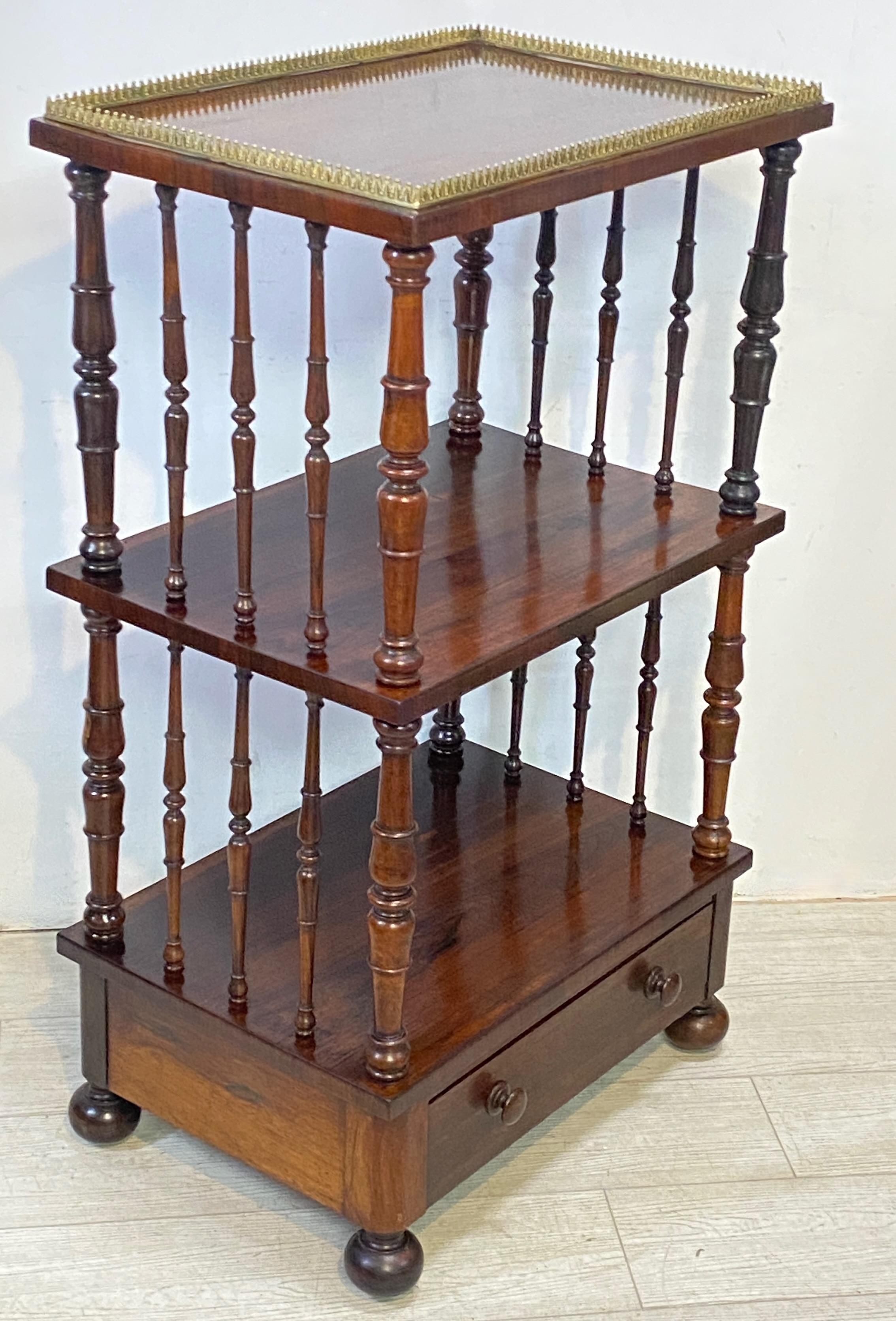 19th Century English Regency Rosewood and Walnut Silent Butler Serving Table Shelf circa 1830 For Sale