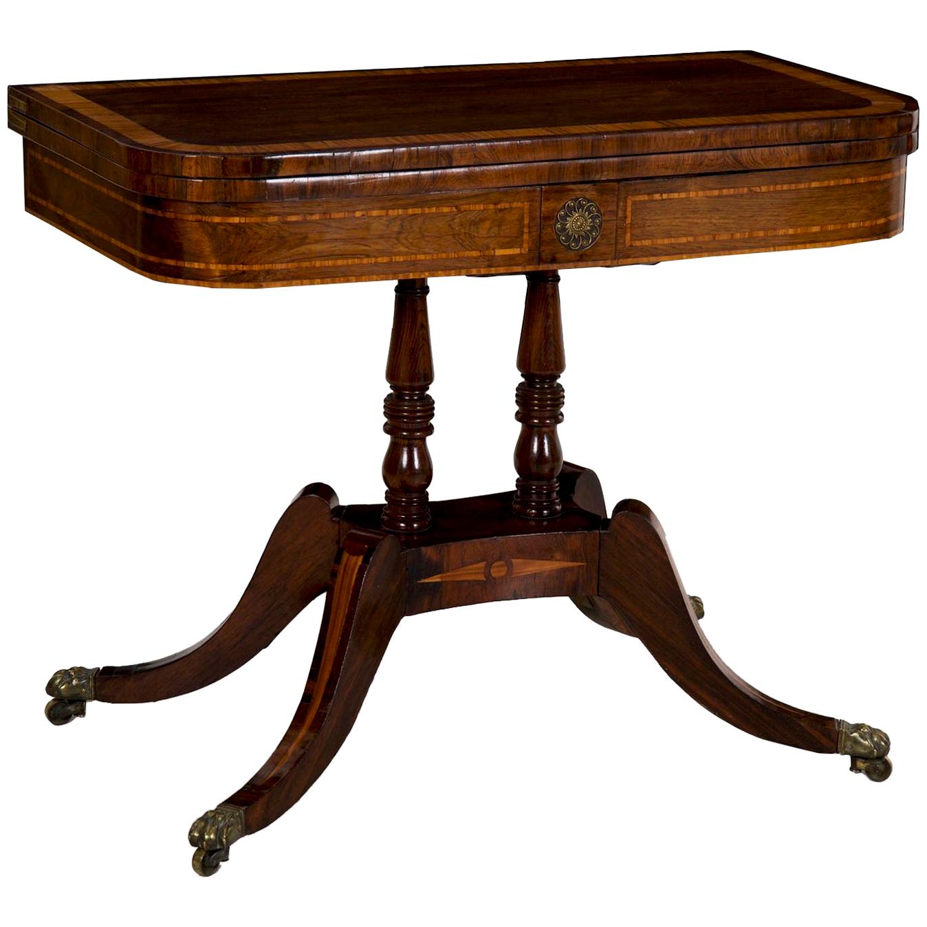 English Regency Rosewood Antique Games Card Table, circa 1815