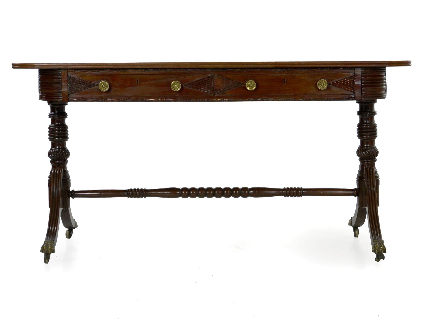 English Regency Rosewood Antique Writing Table Desk Console, circa 1820 8