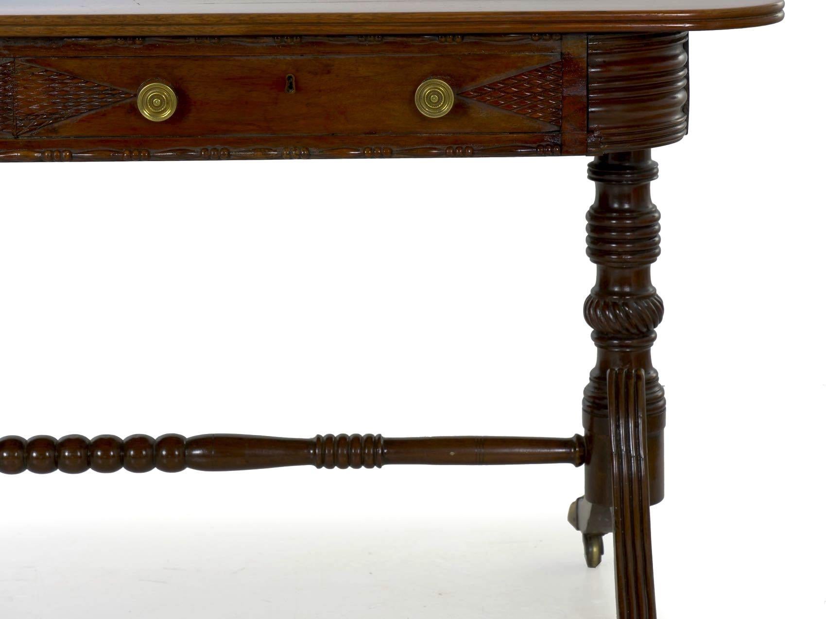 English Regency Rosewood Antique Writing Table Desk Console, circa 1820 9