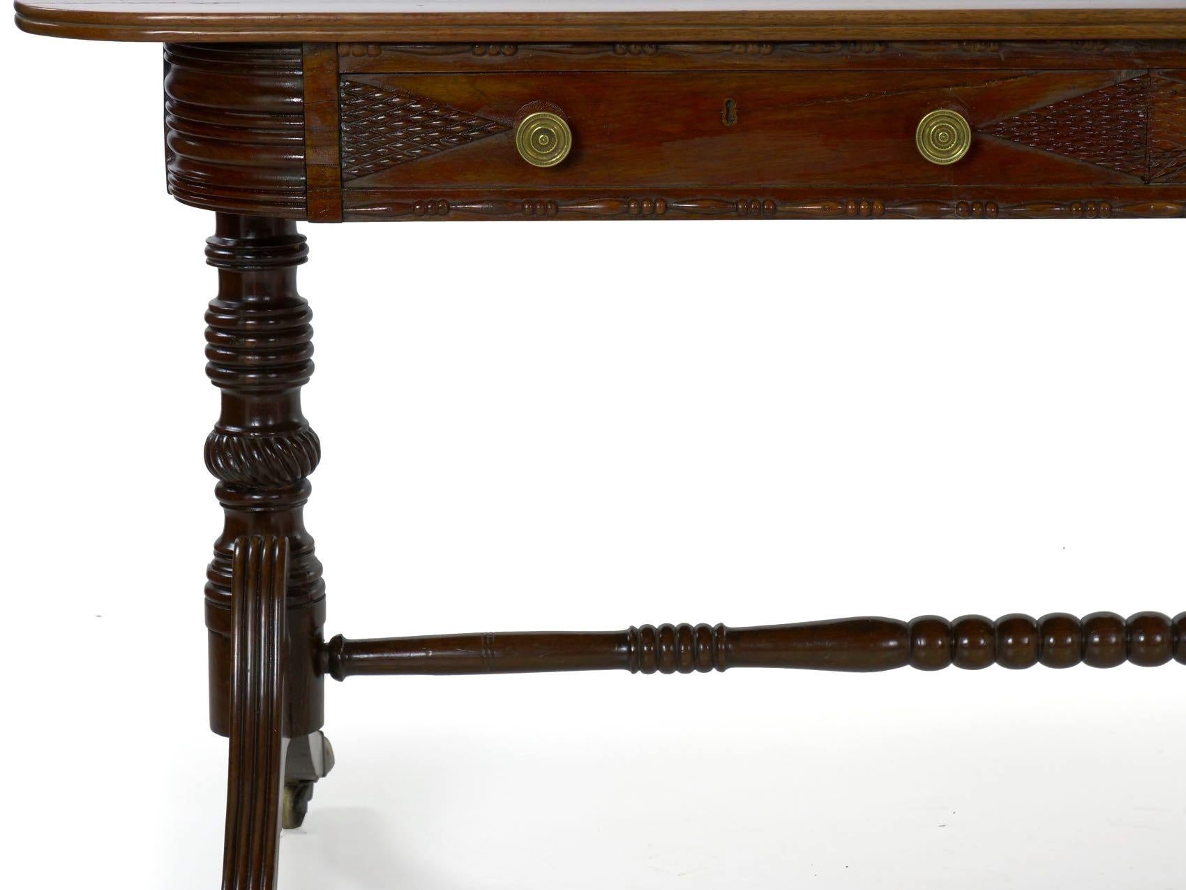 English Regency Rosewood Antique Writing Table Desk Console, circa 1820 10