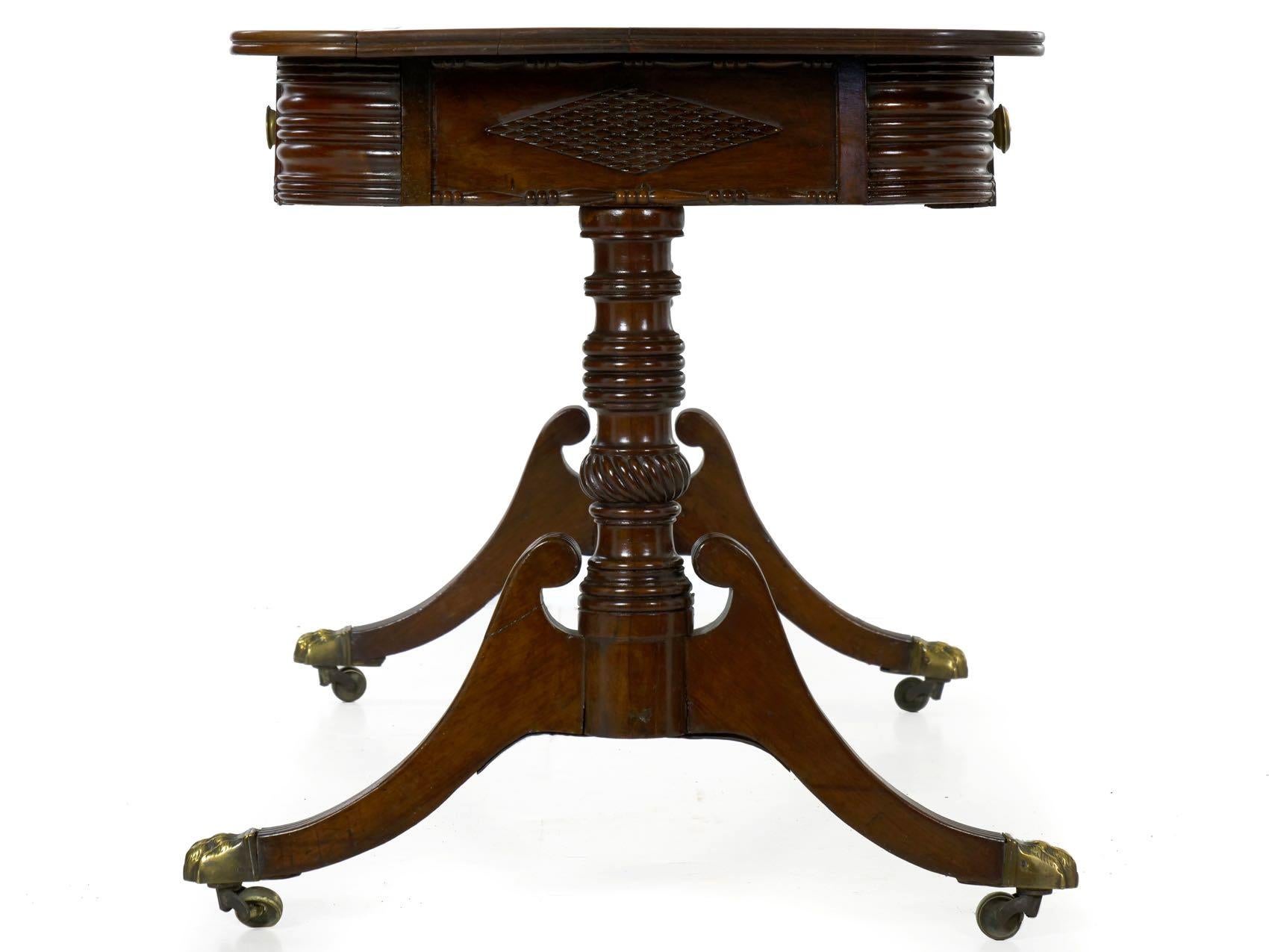 English Regency Rosewood Antique Writing Table Desk Console, circa 1820 11