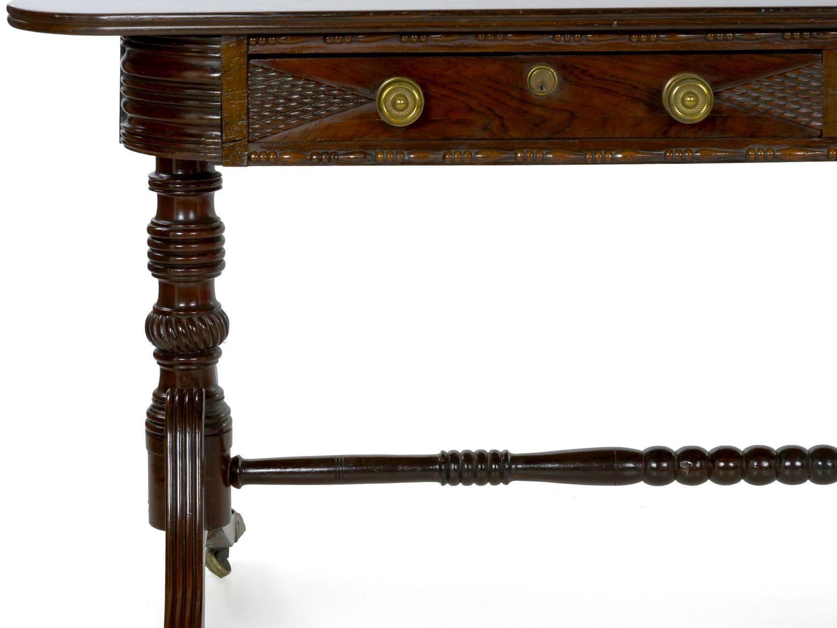 English Regency Rosewood Antique Writing Table Desk Console, circa 1820 In Good Condition In Shippensburg, PA