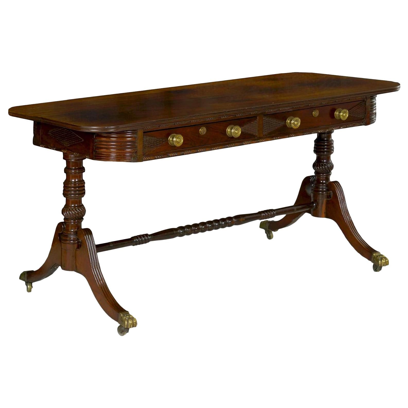English Regency Rosewood Antique Writing Table Desk Console, circa 1820