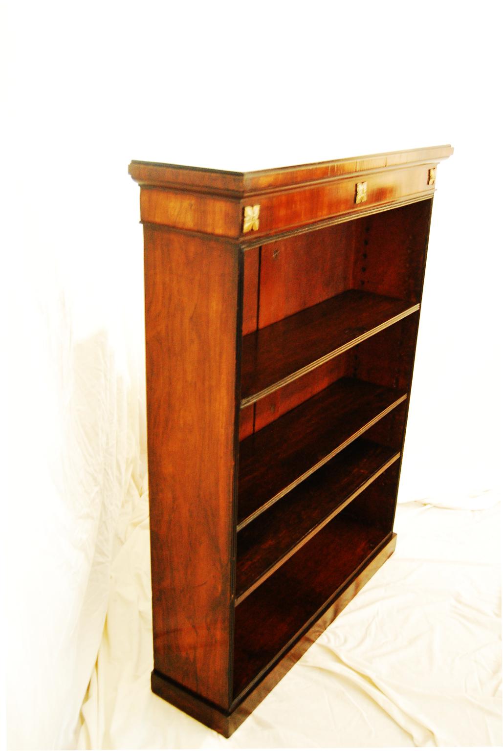 English Regency Rosewood Bookcase with Ebonized Detailing Adjustable Shelves In Good Condition In Wells, ME