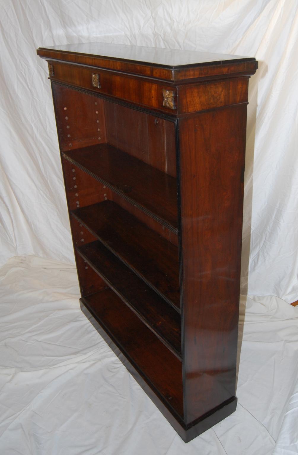 English Regency Rosewood Bookcase with Ebonized Detailing Adjustable Shelves 3
