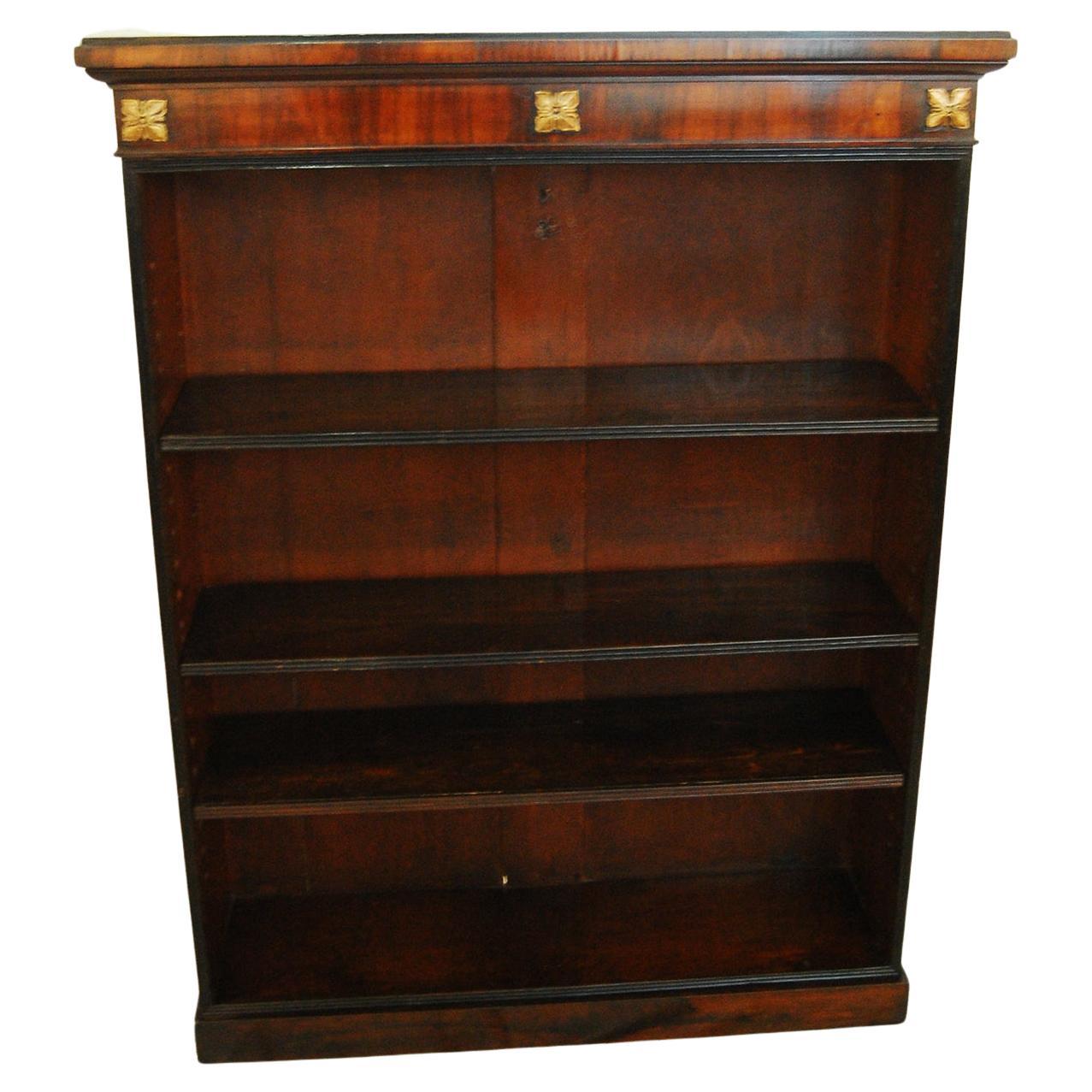 English Regency Rosewood Bookcase with Ebonized Detailing Adjustable Shelves
