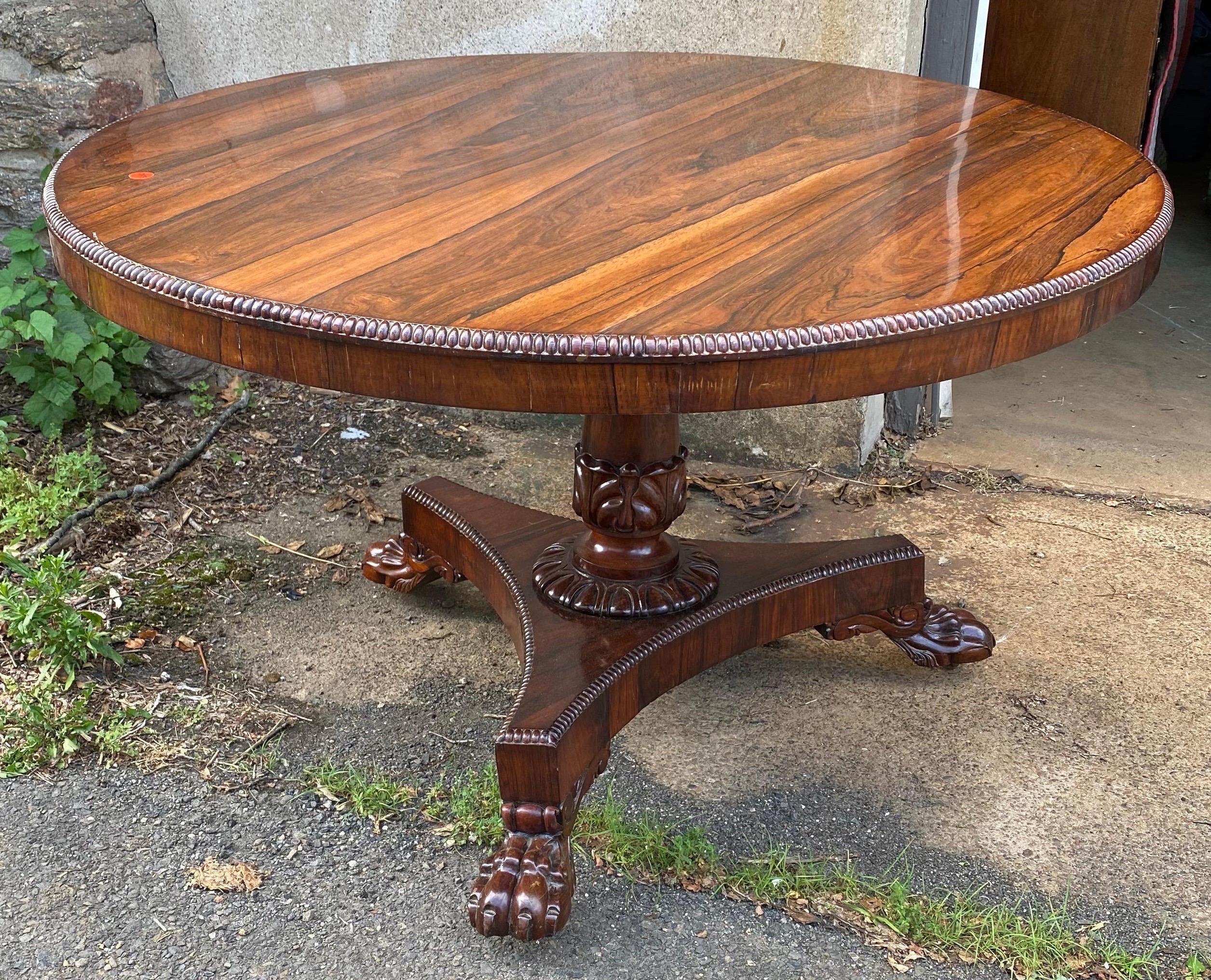 19th century English Regency rosewood center table. Excellent color and patina on this 49.5