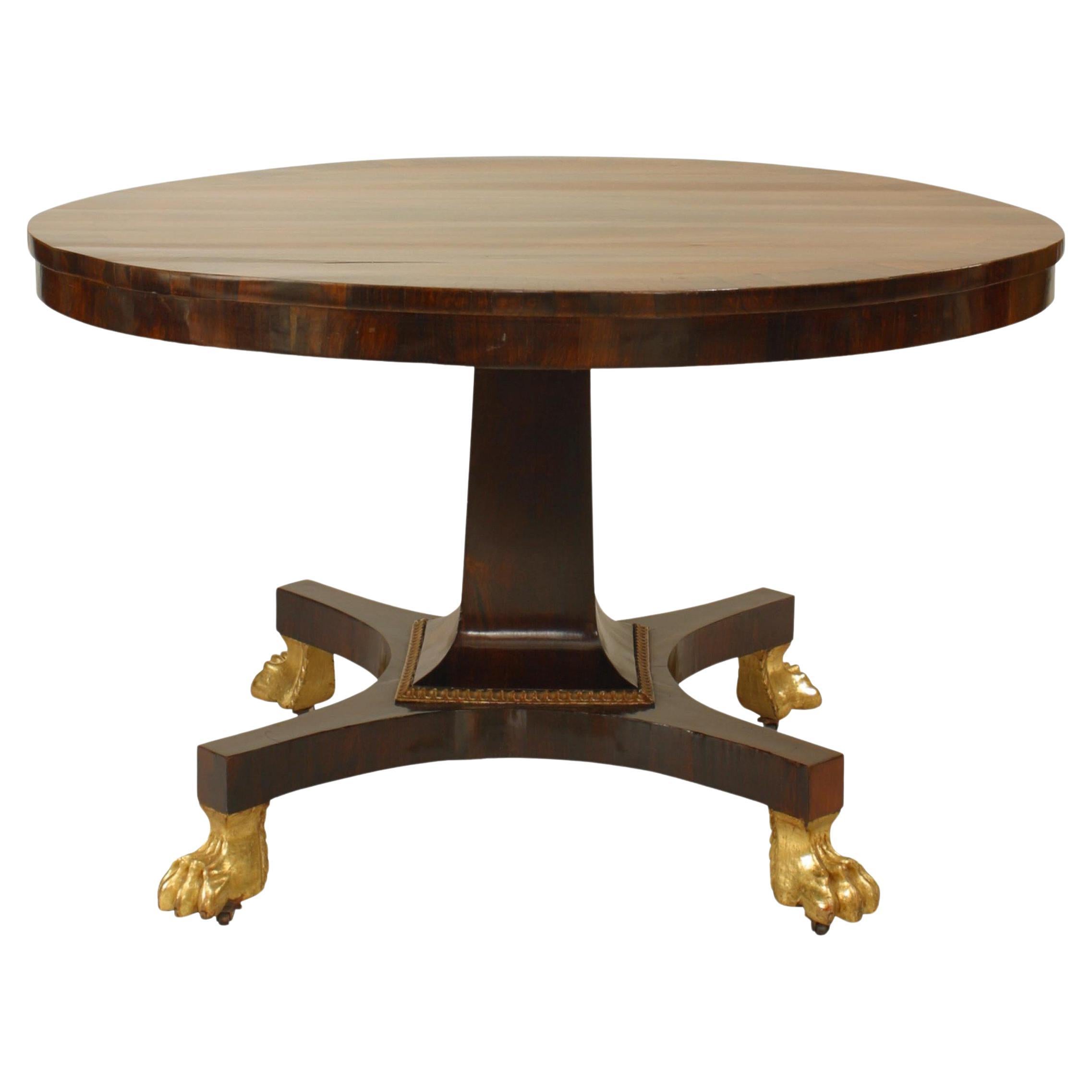English Regency Rosewood Center Table with Gilt Paw Feet