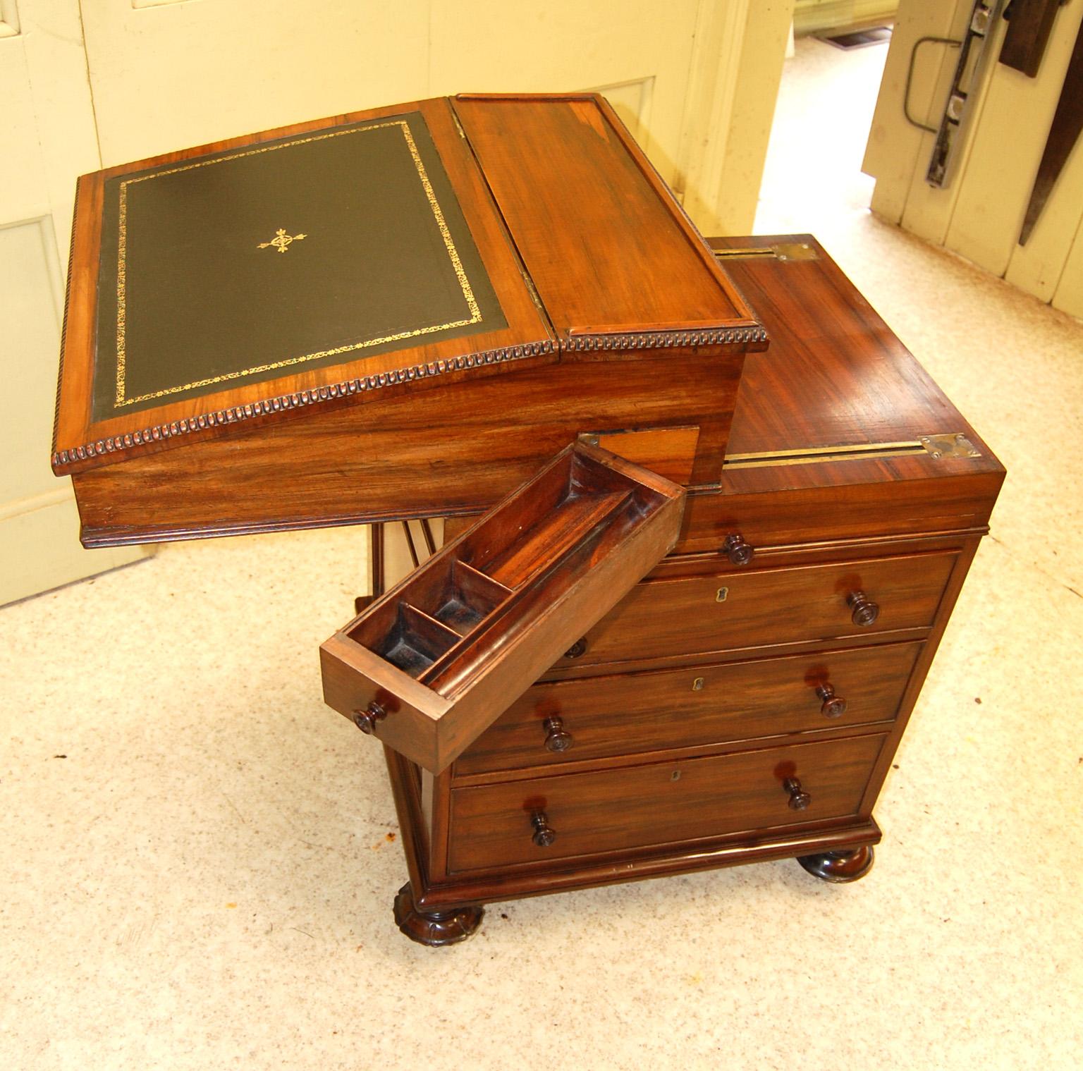 English Regency Rosewood Davenport Desk with Bookslides, Ink Drawer & Drawers 1