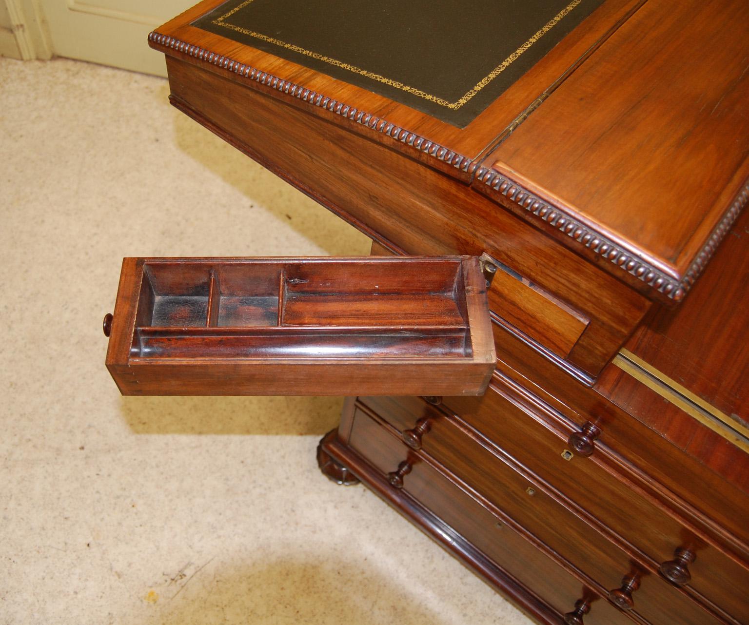 English Regency Rosewood Davenport Desk with Bookslides, Ink Drawer & Drawers 2