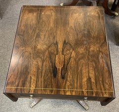 English Regency Rosewood Drop Leaf Center Table with Brass Inlay