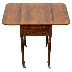 English Regency Rosewood Drop-Leaf Work Table on Casters