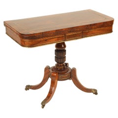 English Regency Rosewood Games Table with Brass Inlay