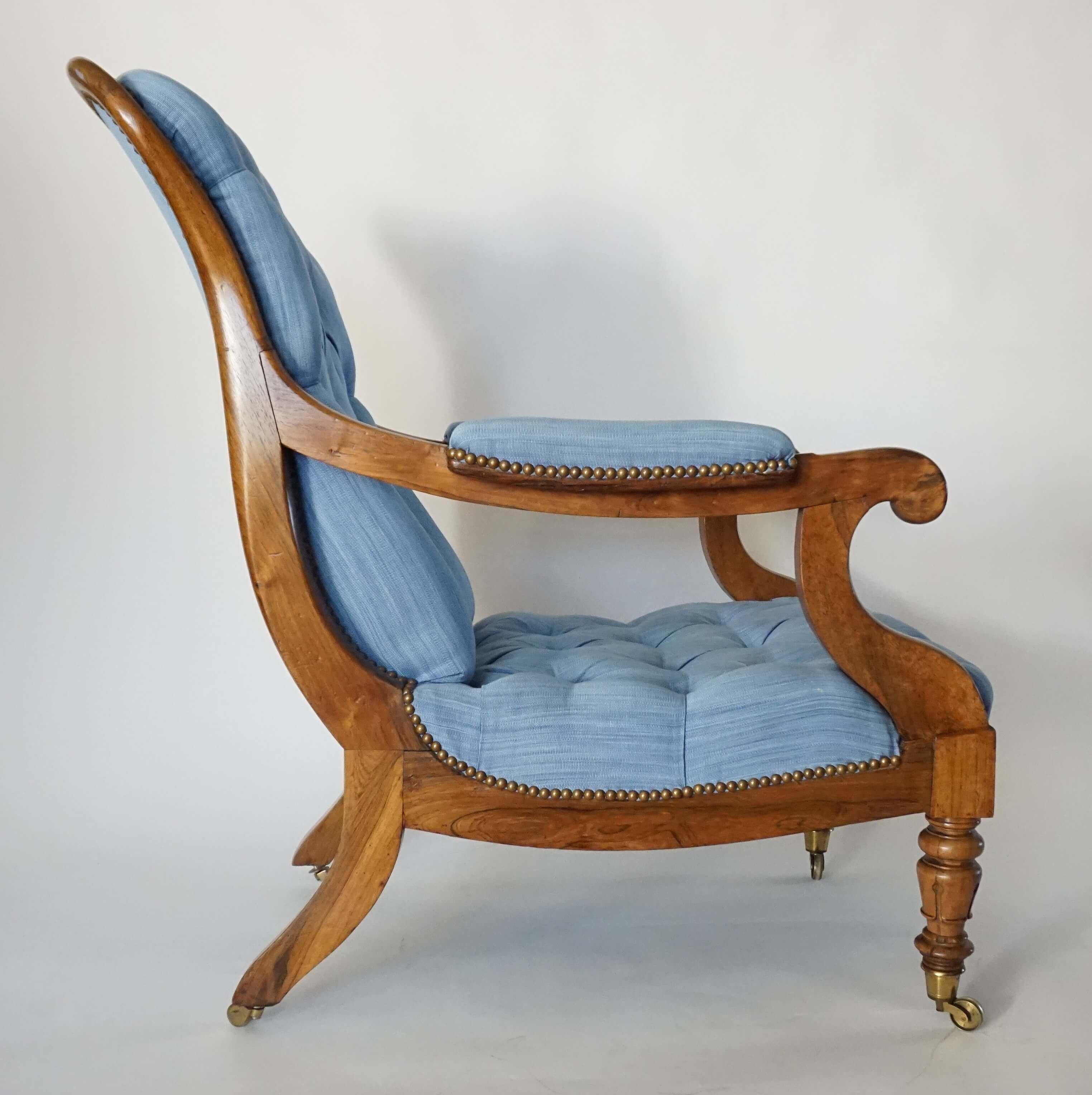 English Regency Solid Walnut Library Chair, circa 1840 2