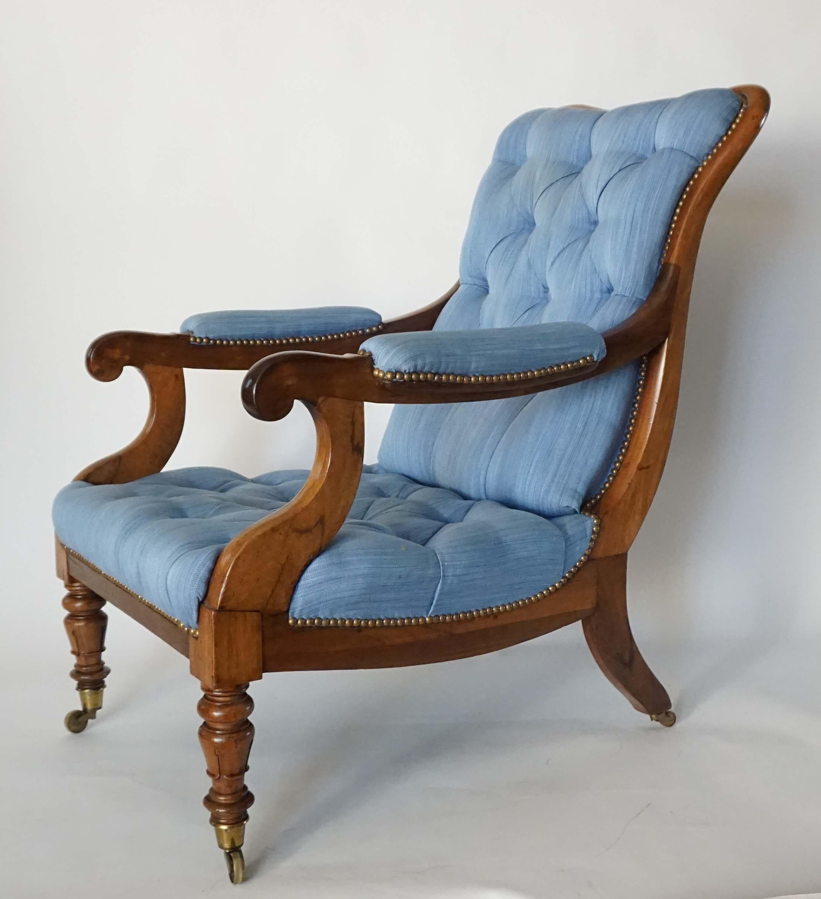 English Regency Solid Walnut Library Chair, circa 1840 3