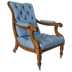 English Regency Solid Walnut Library Chair, circa 1840