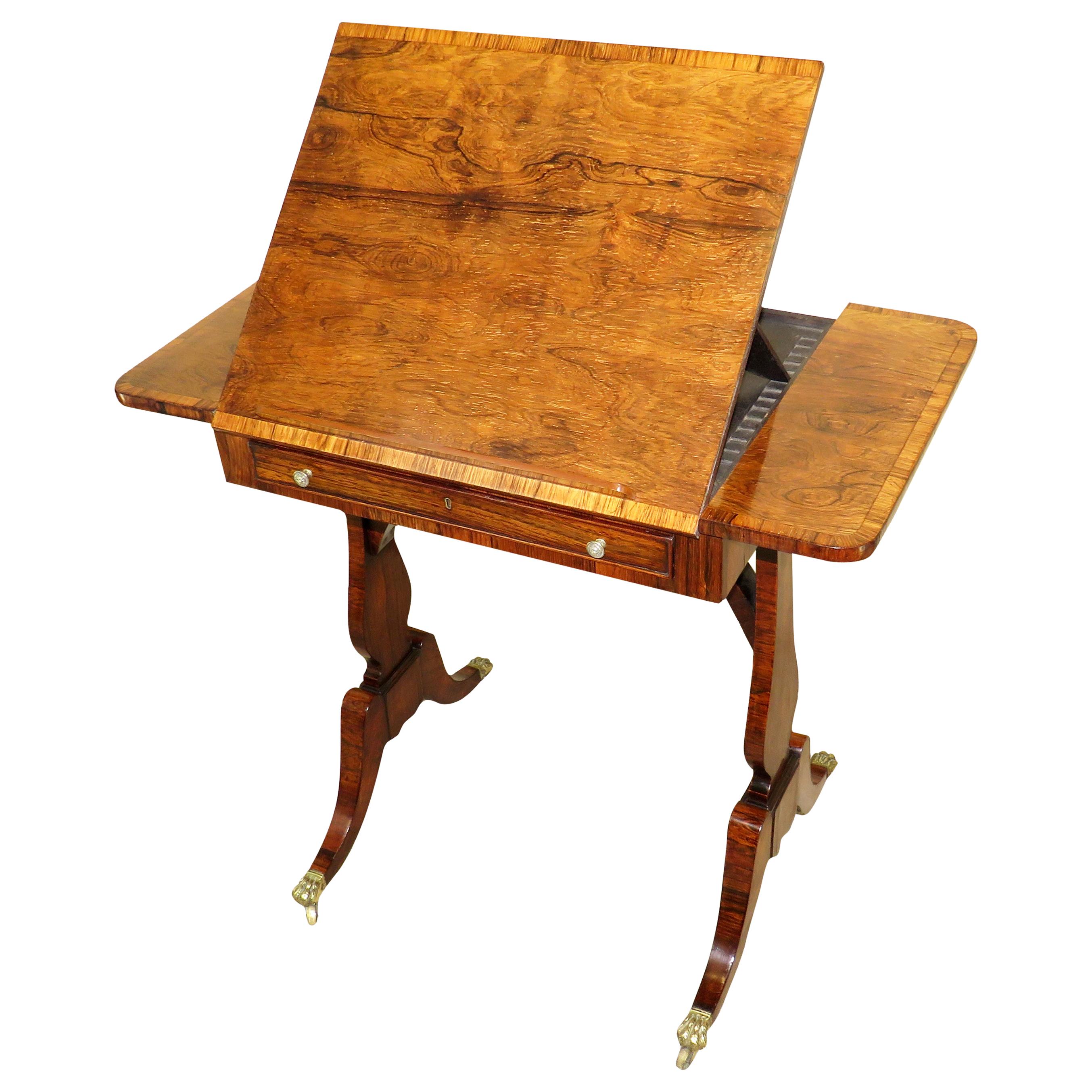 English Regency Rosewood Reading Table, 19th Century