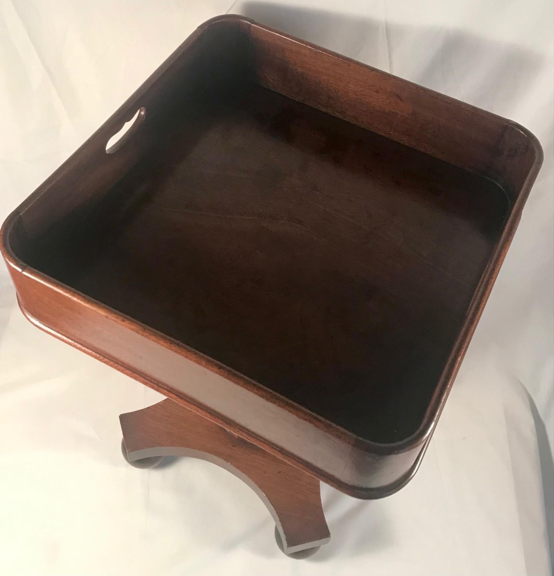 Carved English Regency Rosewood Rolling Butler Tray Top Side Table Wine Serving Stand