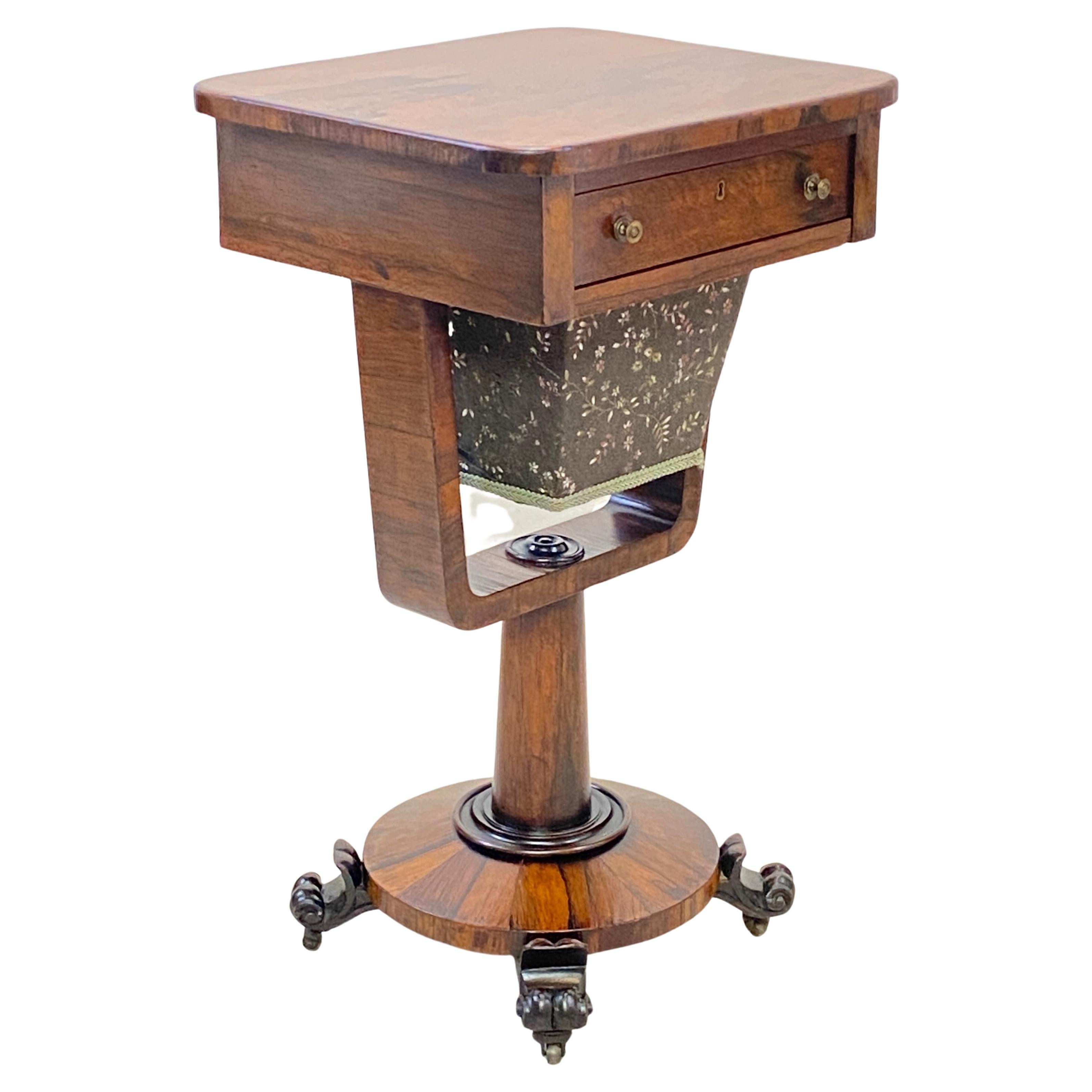 English Regency Rosewood Sewing / Knitting Side Table circa 1830 For Sale