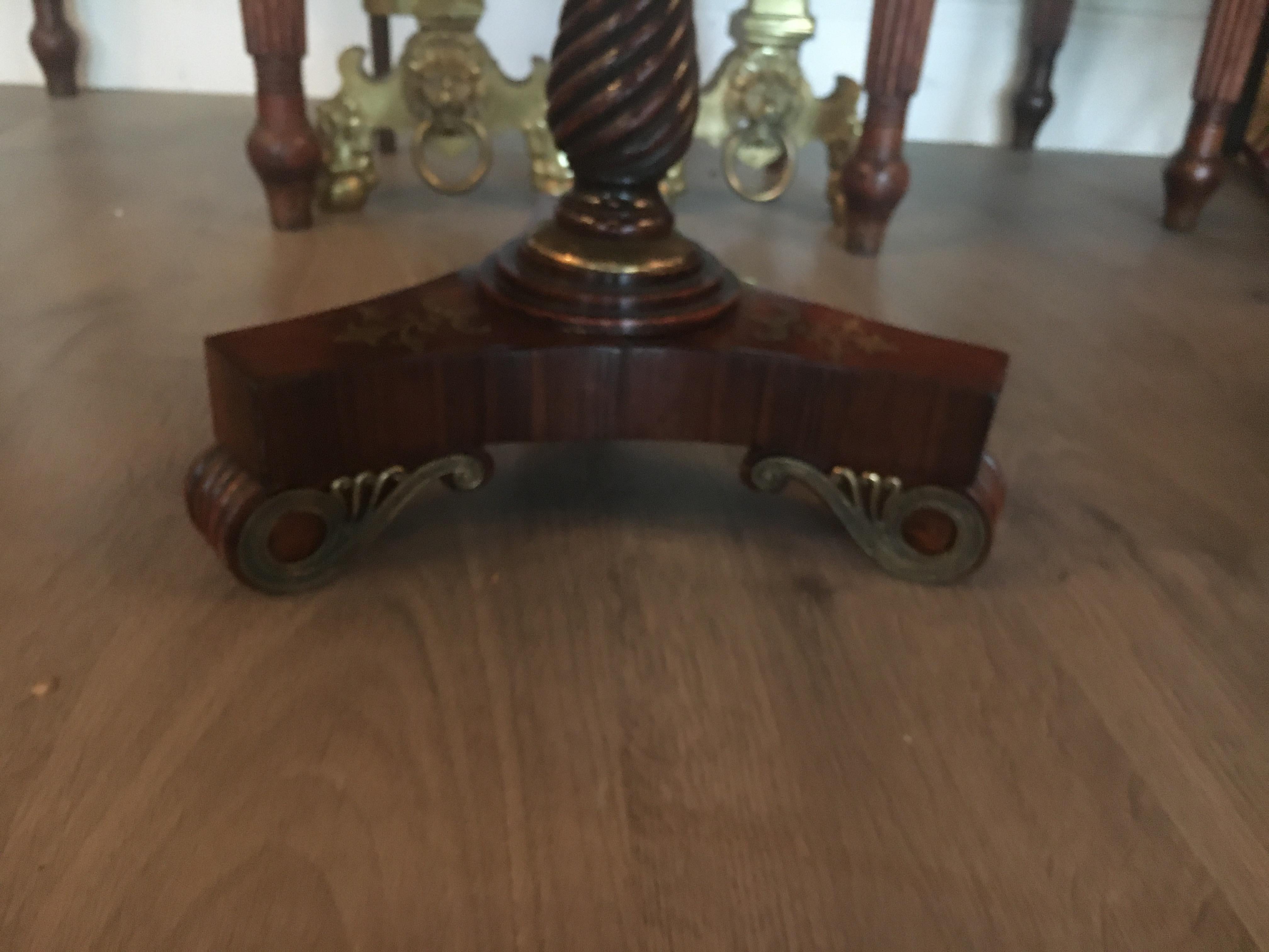 19th Century English Regency Rosewood Side Table with Brass Inlay and Mount's, Great Color For Sale