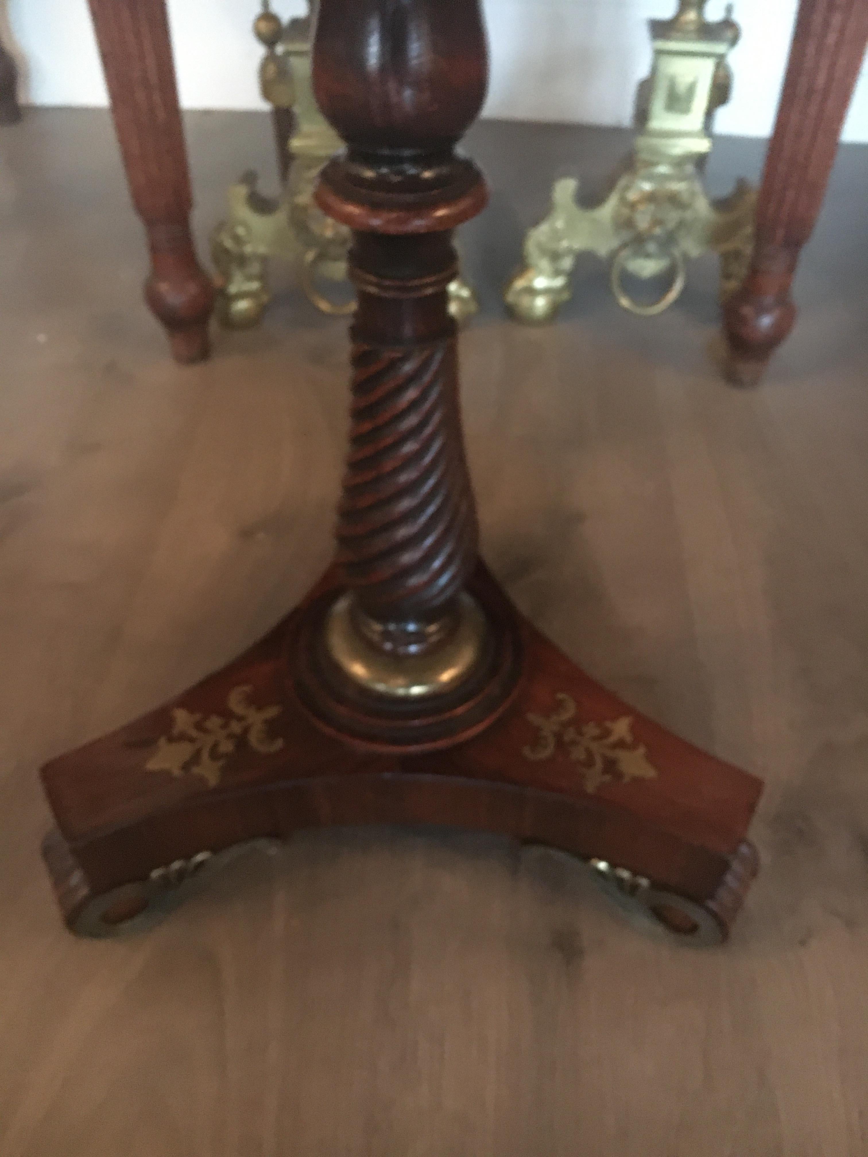 English Regency Rosewood Side Table with Brass Inlay and Mount's, Great Color For Sale 1