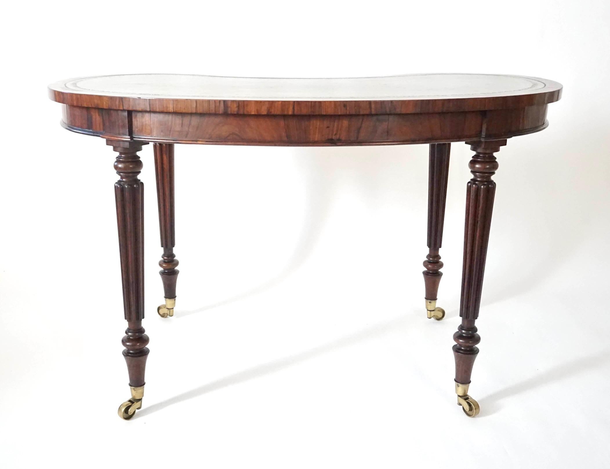 Brass English Regency Rosewood Writing Table of Kidney Form by Gillows, circa 1815