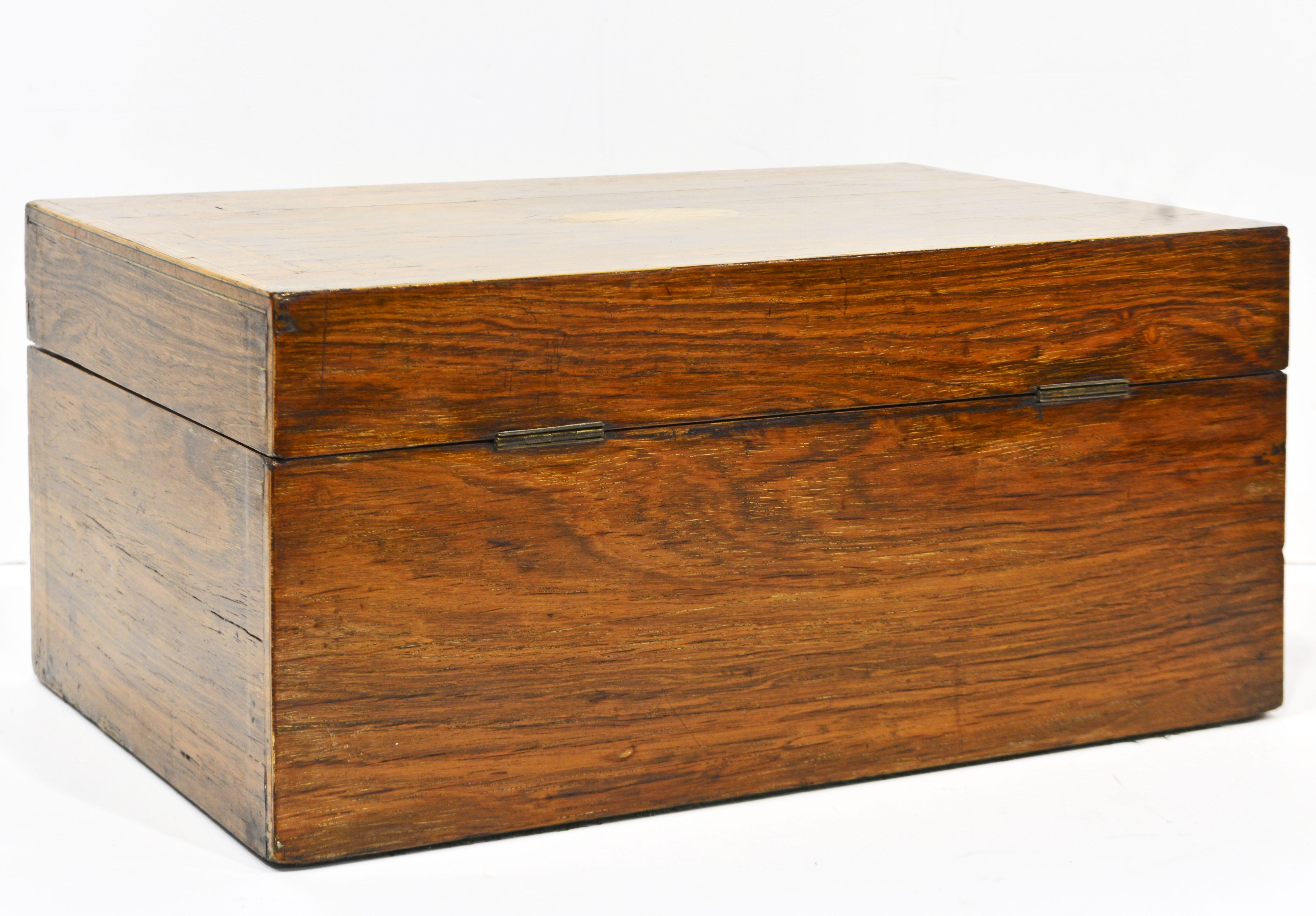 English Regency Satinwood and Mahogany Table Box with Fitted Interior Circa 1820 3