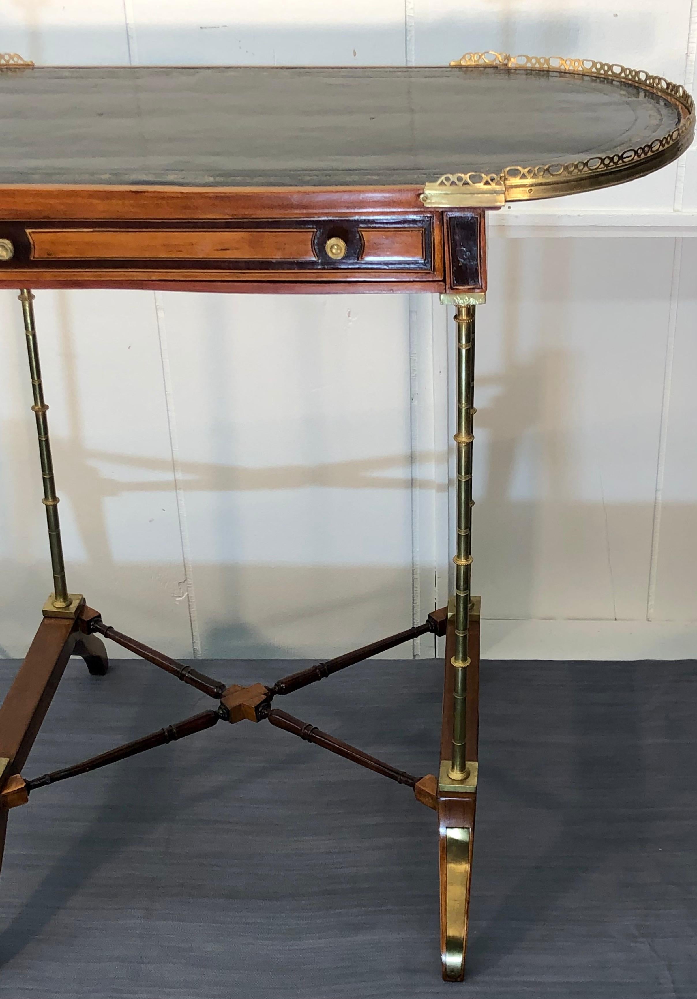 Leather Signed Adam Weisweiler Neoclassical Table With Faux Bamboo Columns, 18th Century