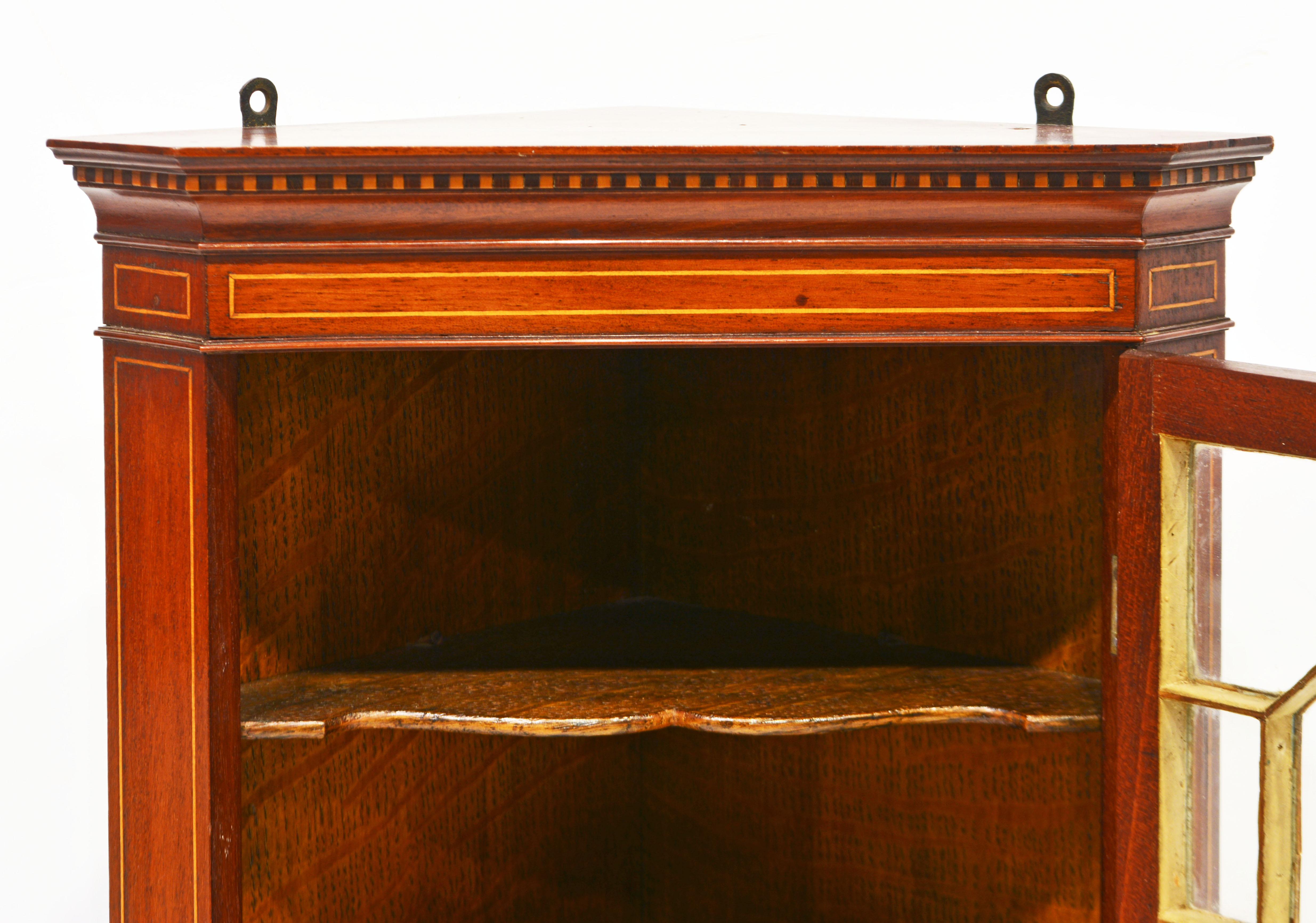 English Regency Satinwood Inlaid Mahogany Miniature Corner Cabinet, Circa 1880 2