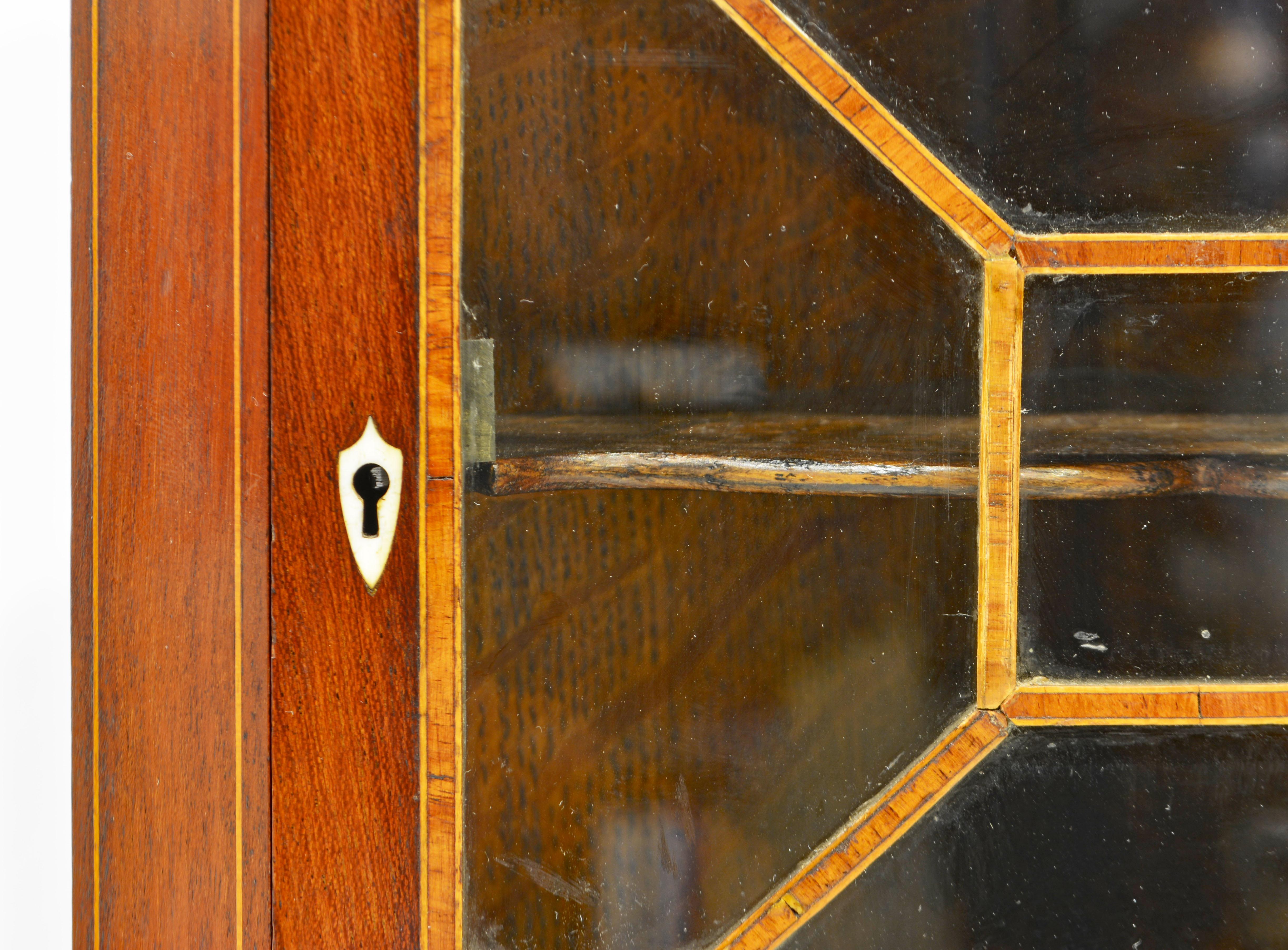 English Regency Satinwood Inlaid Mahogany Miniature Corner Cabinet, Circa 1880 4