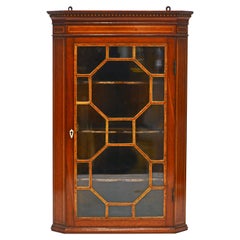 English Regency Satinwood Inlaid Mahogany Miniature Corner Cabinet, Circa 1880