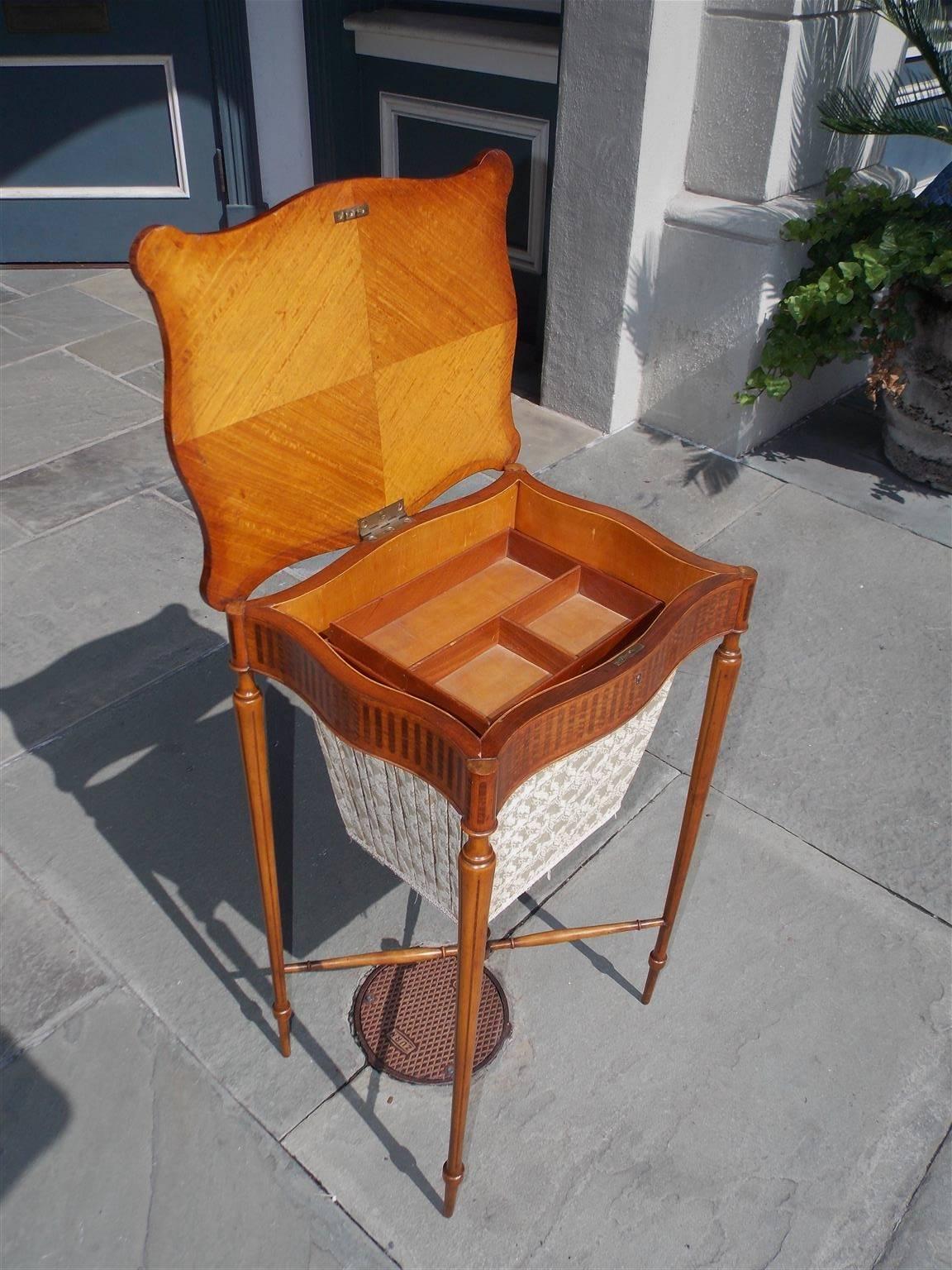 Early 19th Century English Regency Satinwood Outset Corner Hinged Sewing Stand, Circa 1800 For Sale