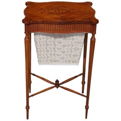 Antique English Regency Satinwood Outset Corner Hinged Sewing Stand, Circa 1800