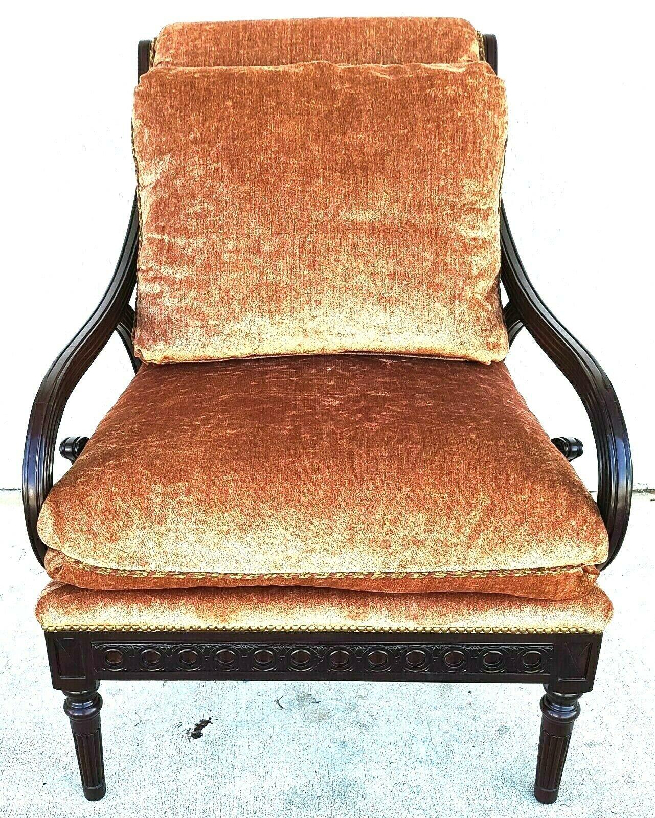 For FULL item description be sure to click on CONTINUE READING at the bottom of this listing.
Offering One Of Our Recent Palm Beach Estate Fine Furniture Acquisitions Of A Regency Style Scroll Mahogany Armchair by CLASSICS Furniture of North