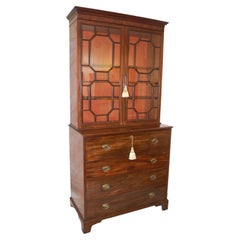 English Regency Secretaire Bookcase in Mahogany with Glazed Doors in Two Parts