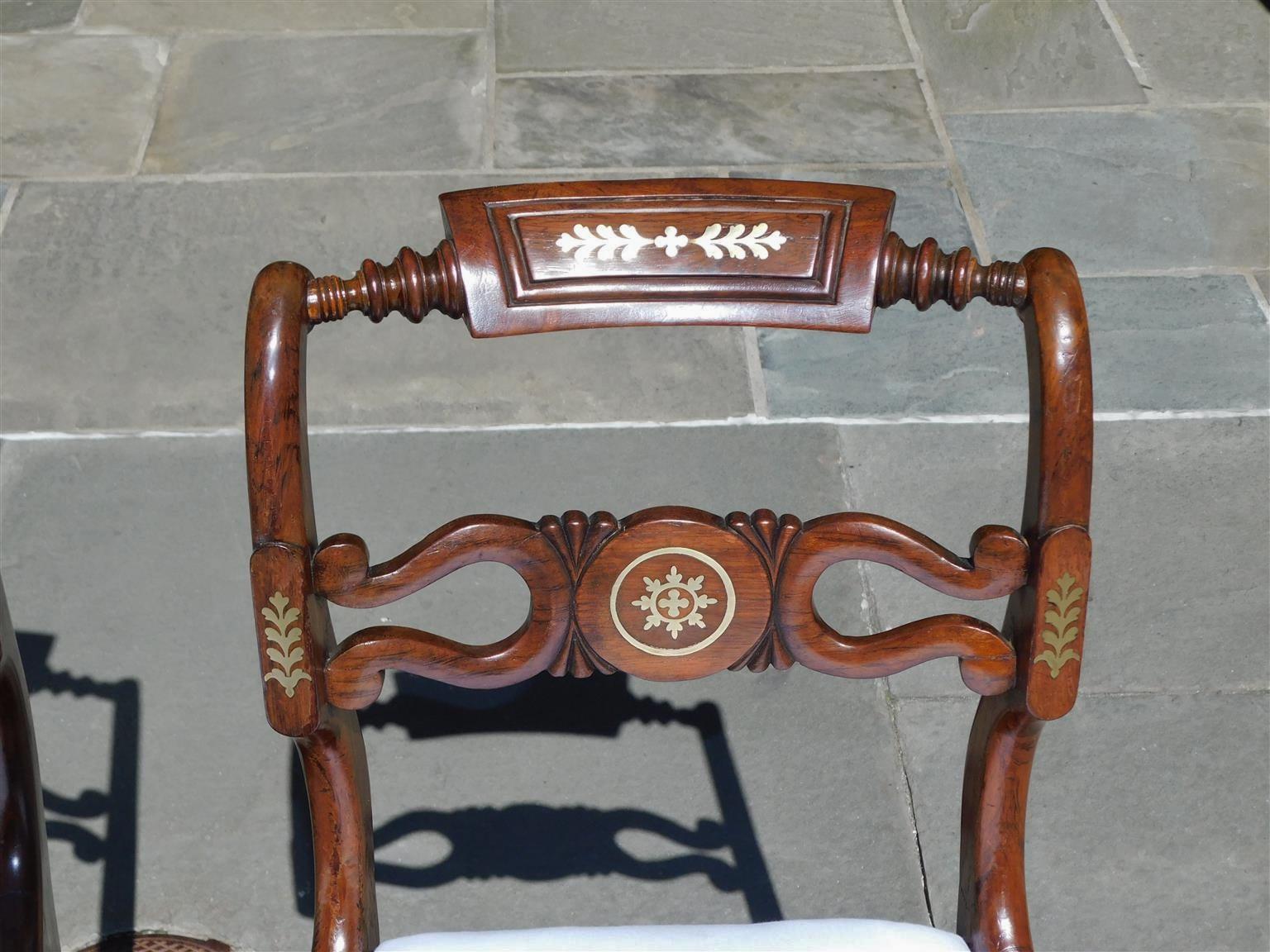 English Regency Set of Eight Kingwood Brass Inlaid Dining Room Chairs, C. 1800 For Sale 7