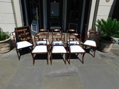 English Regency Set of Eight Kingwood Brass Inlaid Dining Room Chairs, C. 1800
