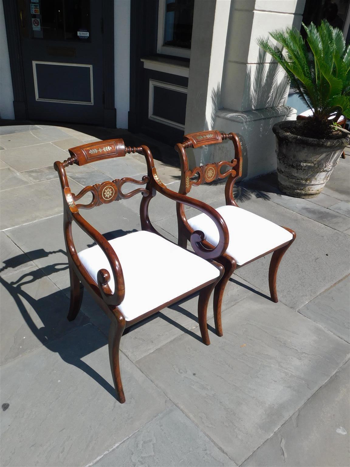 English Regency Set of Eight Kingwood Brass Inlaid Dining Room Chairs, C. 1800 For Sale 3