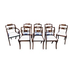 Set di otto sedie da sala da pranzo in legno Kingwood intarsiato in ottone, 1800 ca.