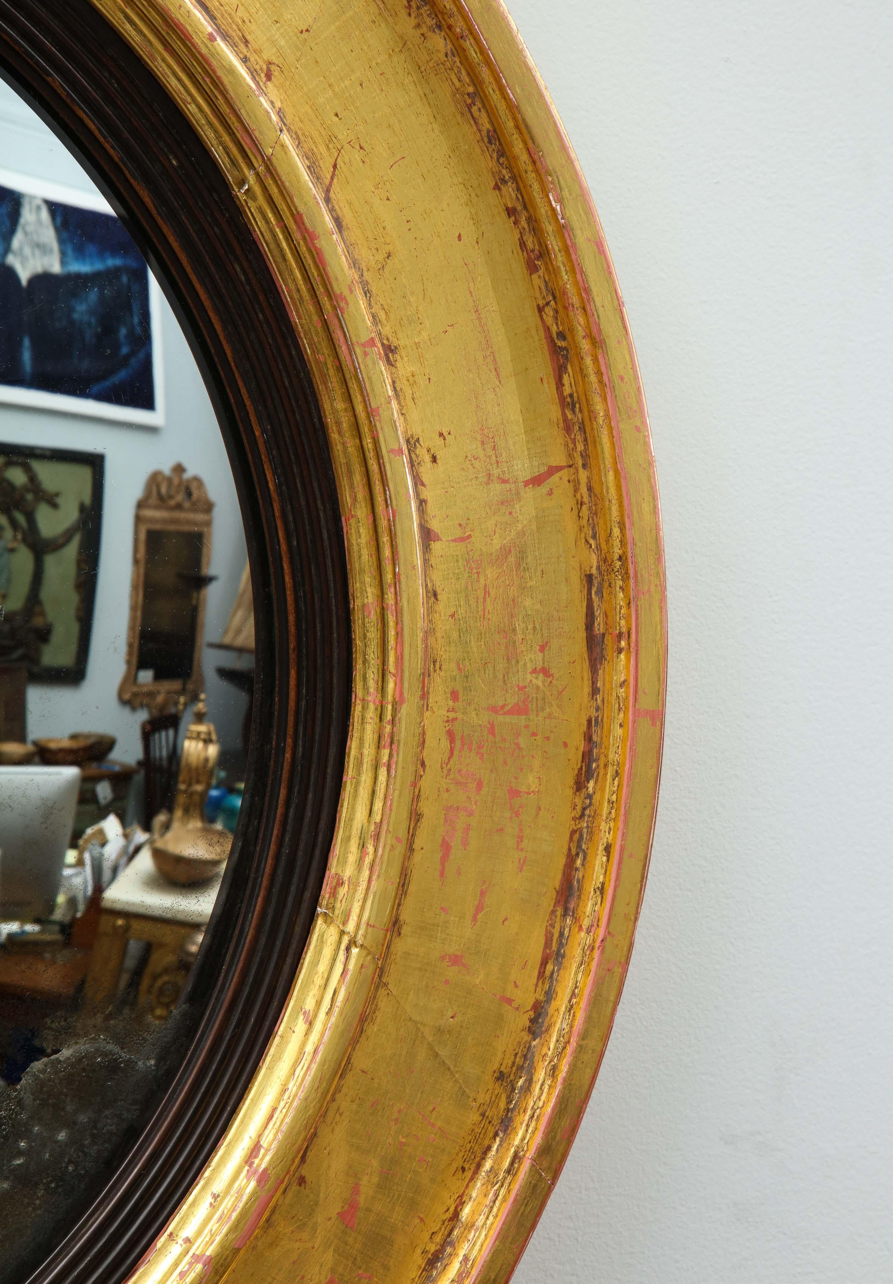 Mercury Glass English Regency Shell Carved Convex Mirror