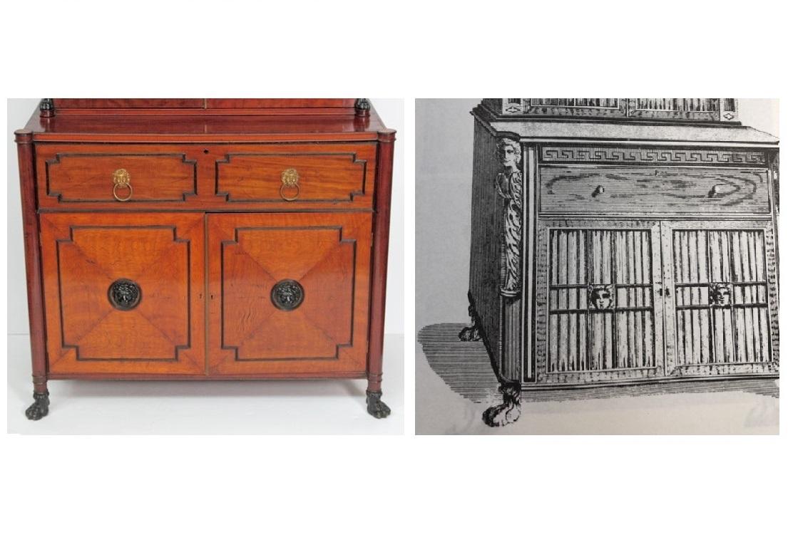 Cast English Regency Sheraton-Style Secretary and Bookcase For Sale