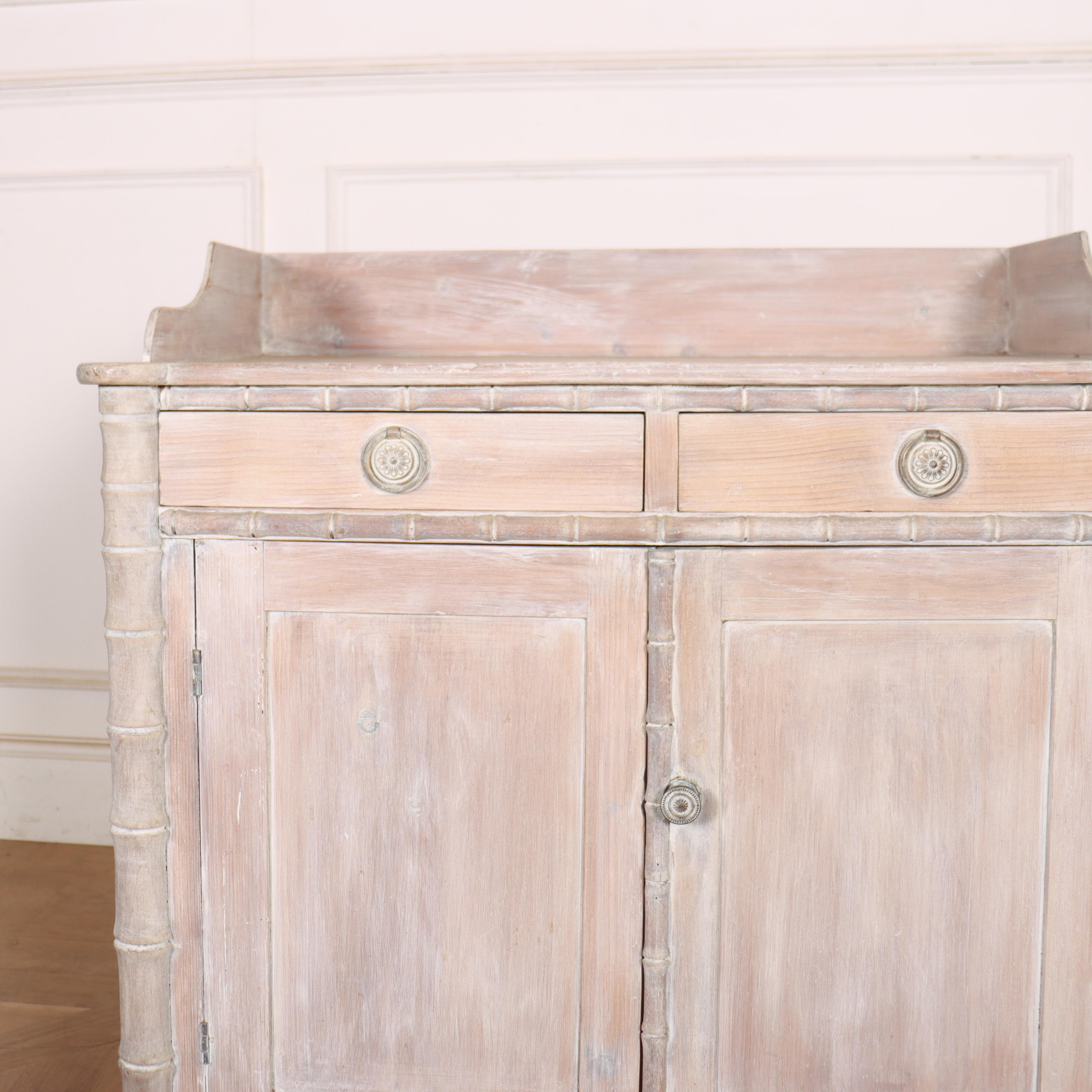 Pretty English regency bleached pine faux bamboo side cabinet. 1820. 

Height to worktop: 30.5-inches


Code: 8965

Dimensions:
W: 32