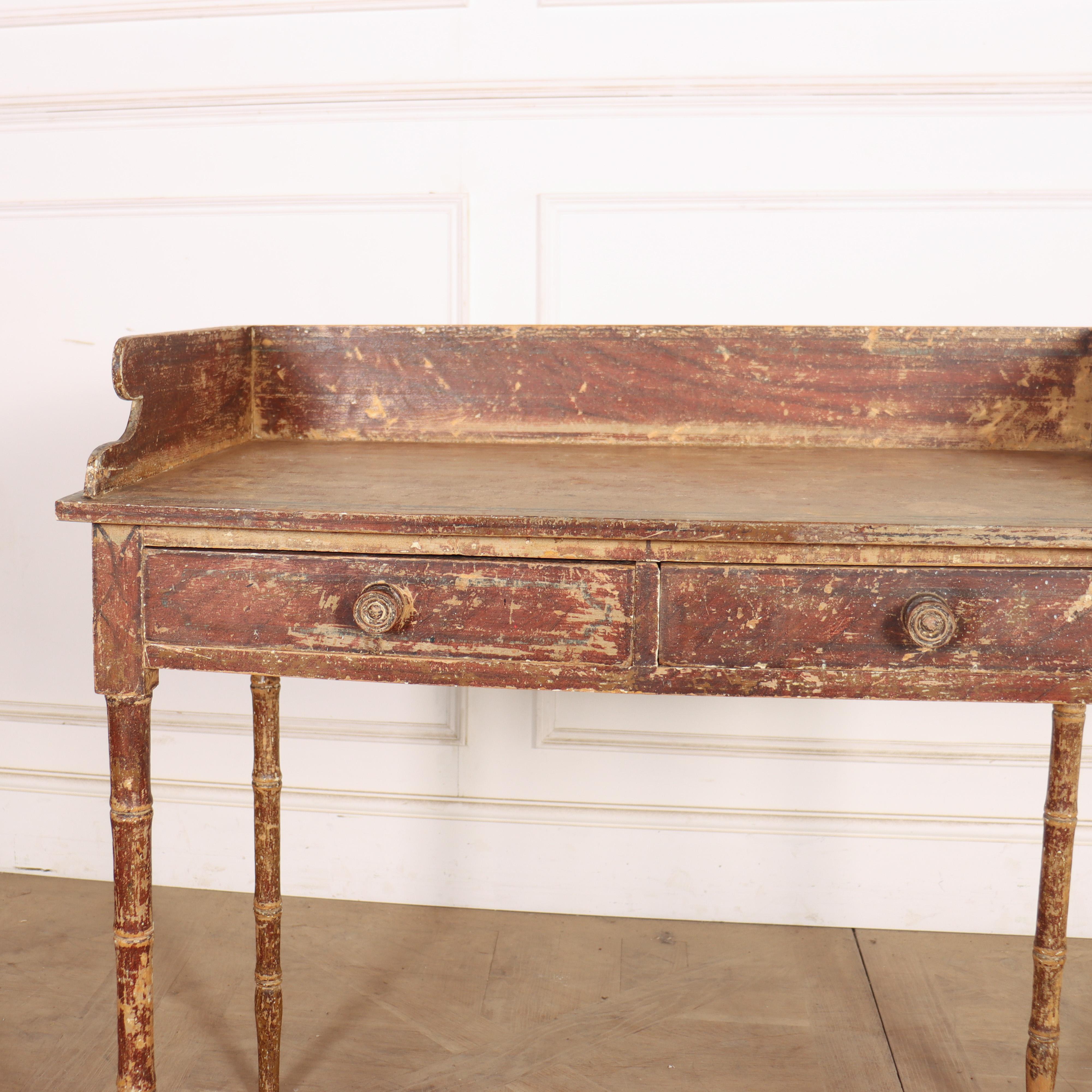Grazioso tavolino a due cassetti in finto bambù inglese del primo Ottocento. 1820

Da 30 pollici al piano di lavoro.


Codice: 8911

Dimensioni:
W: 36